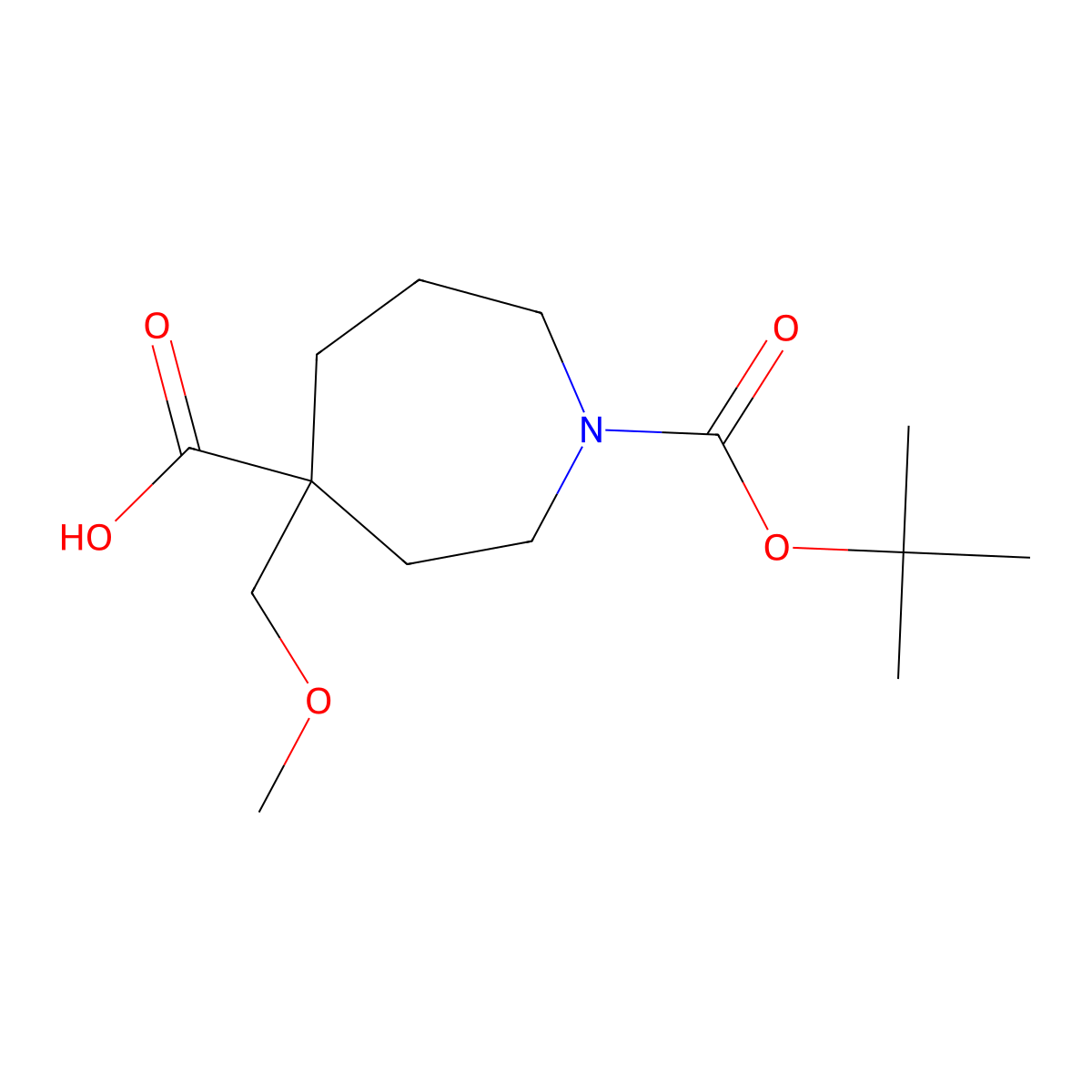 1-((Tert-butoxy)carbonyl)-4-(methoxymethyl)azepane-4-carboxylic acid molecular structure, CAS 2241144-70-5