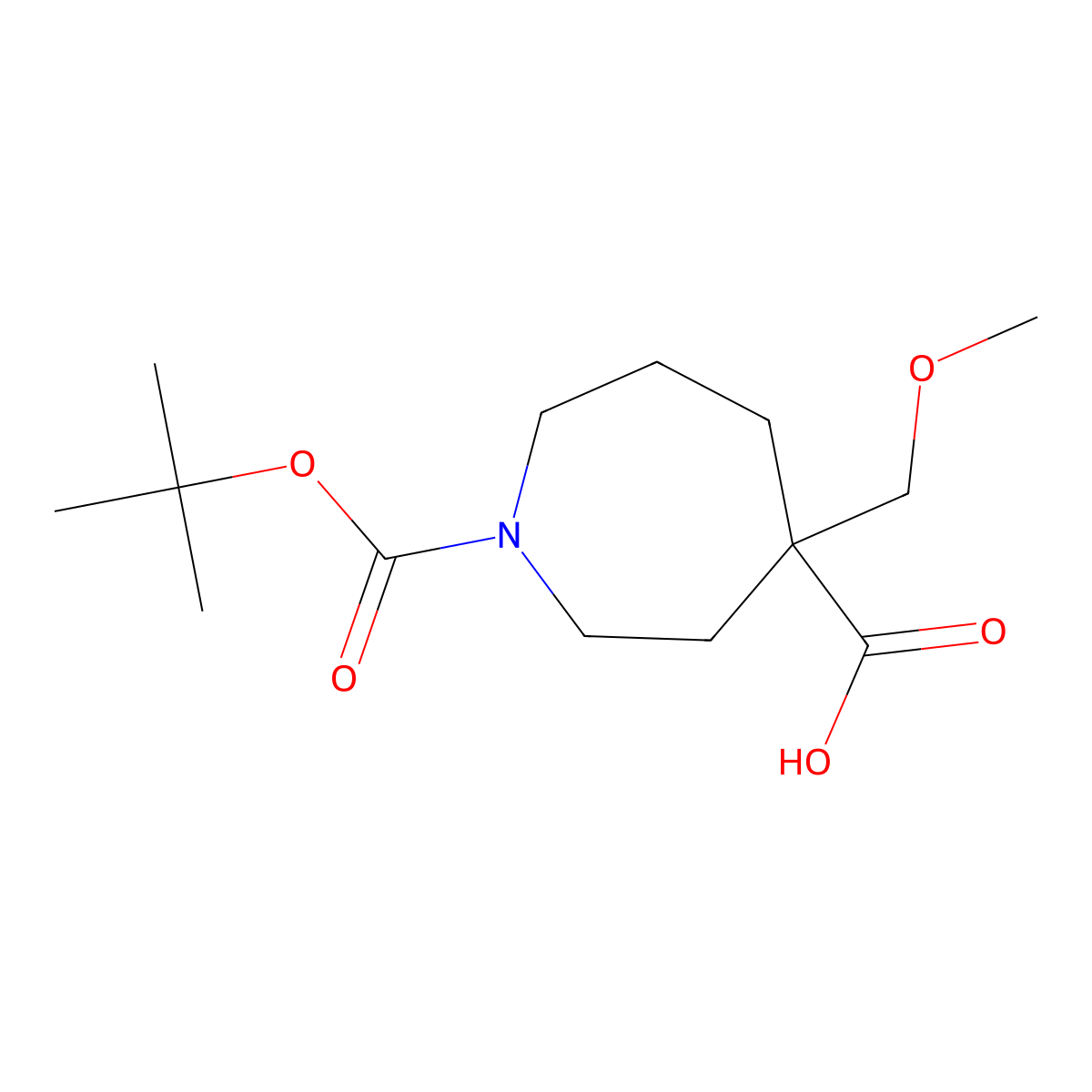 1-((Tert-butoxy)carbonyl)-4-(methoxymethyl)azepane-4-carboxylic acid molecular structure, CAS 2241144-70-5