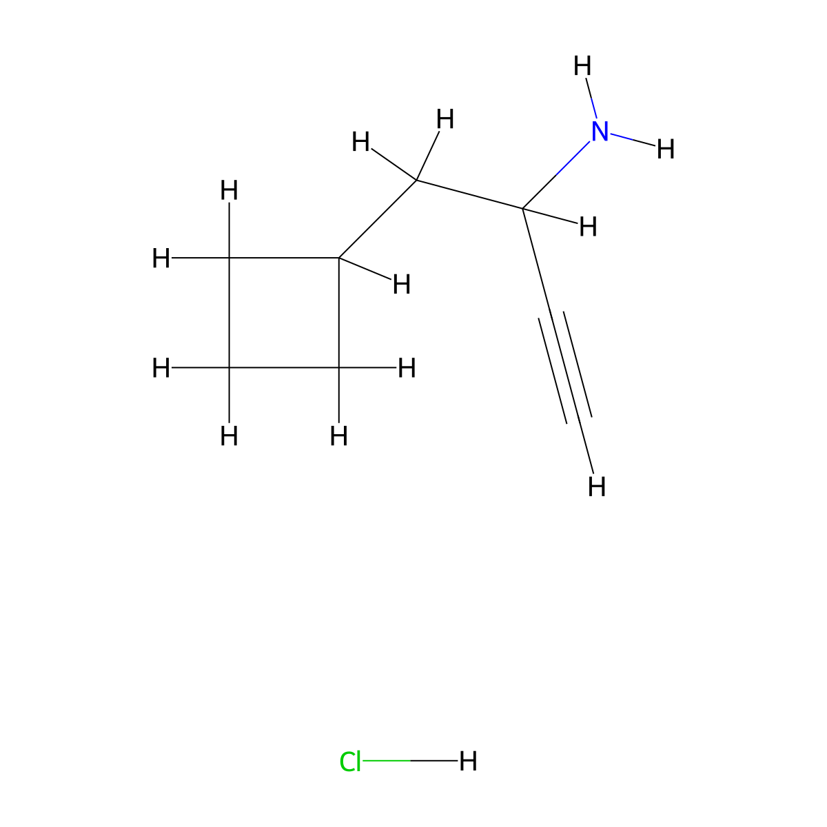 1-Cyclobutylbut-3-yn-2-amine hydrochloride molecular structure, CAS 2241144-78-3