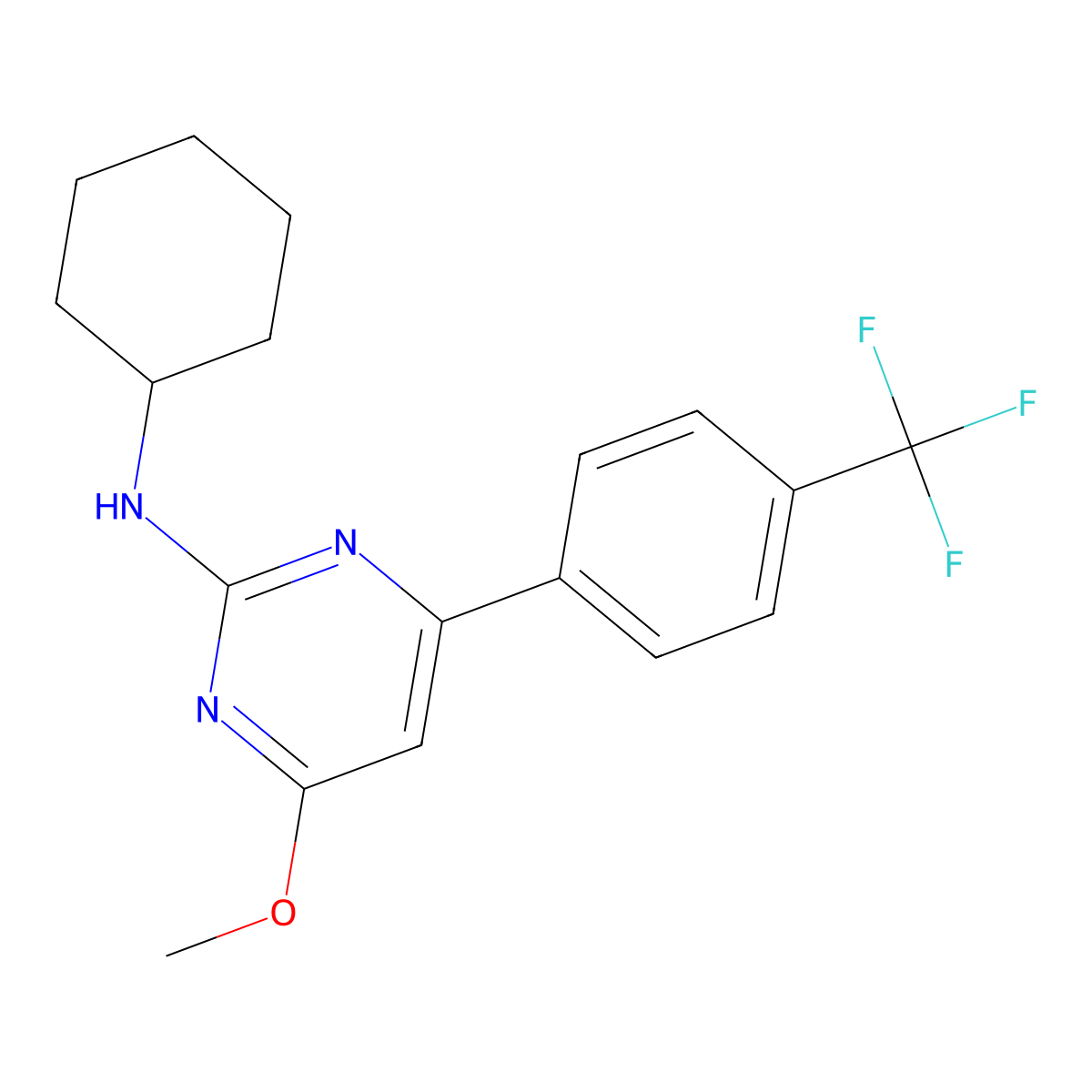 N-cyclohexyl-4-methoxy-6-(4-(trifluoromethyl)phenyl)pyrimidin-2-amine molecular structure, CAS 2241184-80-3