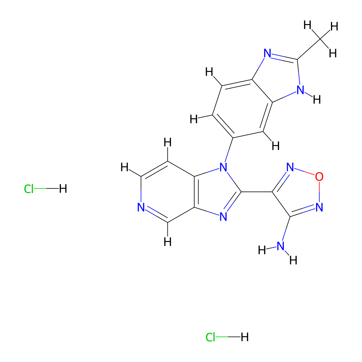 4-(1-(2-Methyl-1H-benzo[d]imidazol-6-yl)-1H-imidazo[4,5-c]pyridin-2-yl)-1,2,5-oxadiazol-3-amine dihydrochloride molecular structure, CAS 2241300-51-4