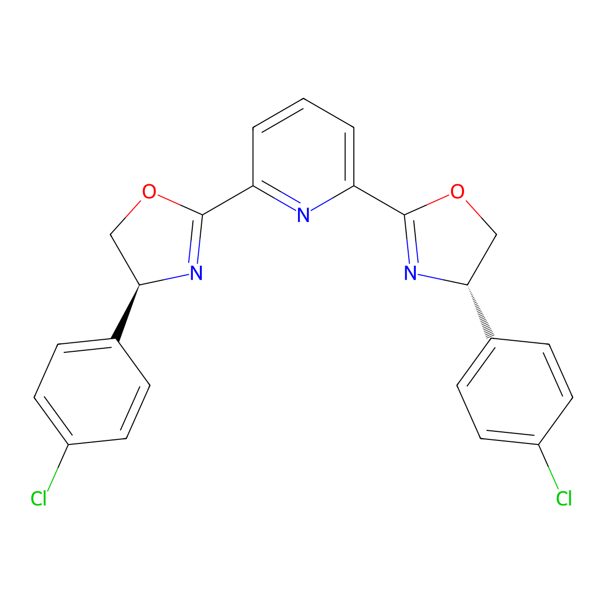 2,6-Bis((S)-4-(4-chlorophenyl)-4,5-dihydrooxazol-2-yl)pyridine molecular structure, CAS 2241347-63-5
