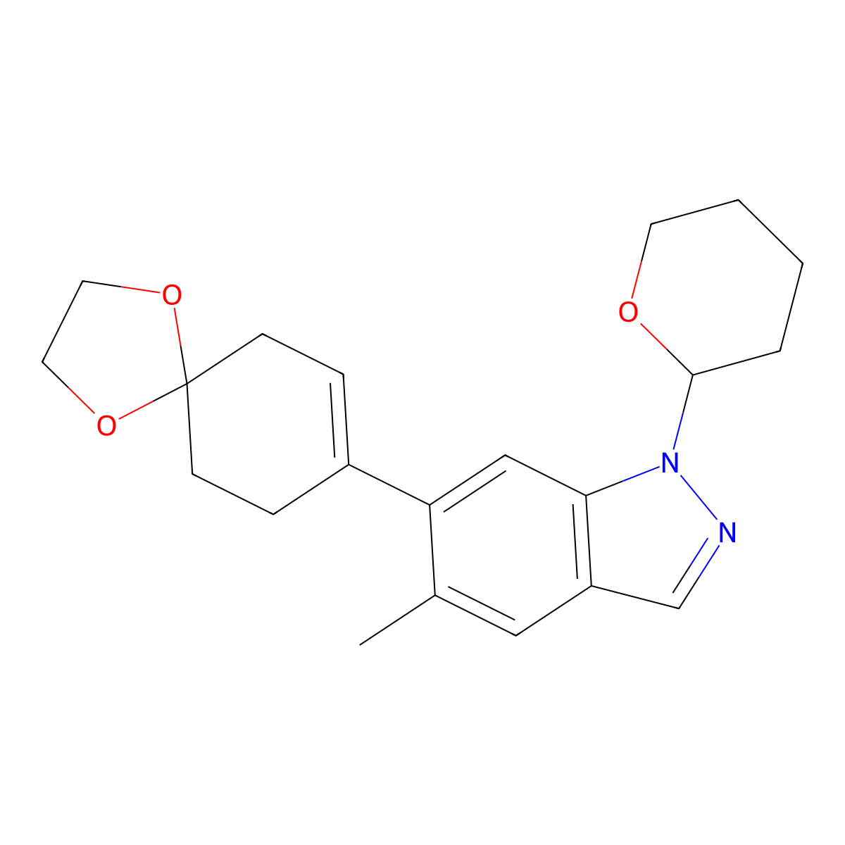 5-methyl-6-(1,4-dioxaspiro[4.5]dec-7-en-8-yl)-1-(tetrahydro-2H-pyran-2-yl)-1H-indazole molecular structure, CAS 2241434-05-7