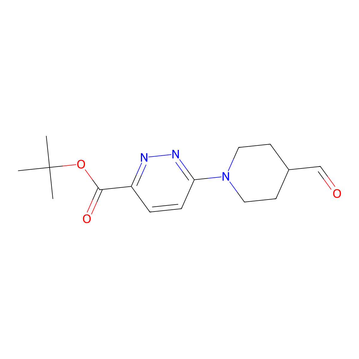 Tert-butyl 6-(4-formylpiperidin-1-yl)pyridazine-3-carboxylate molecular structure, CAS 2241582-69-2
