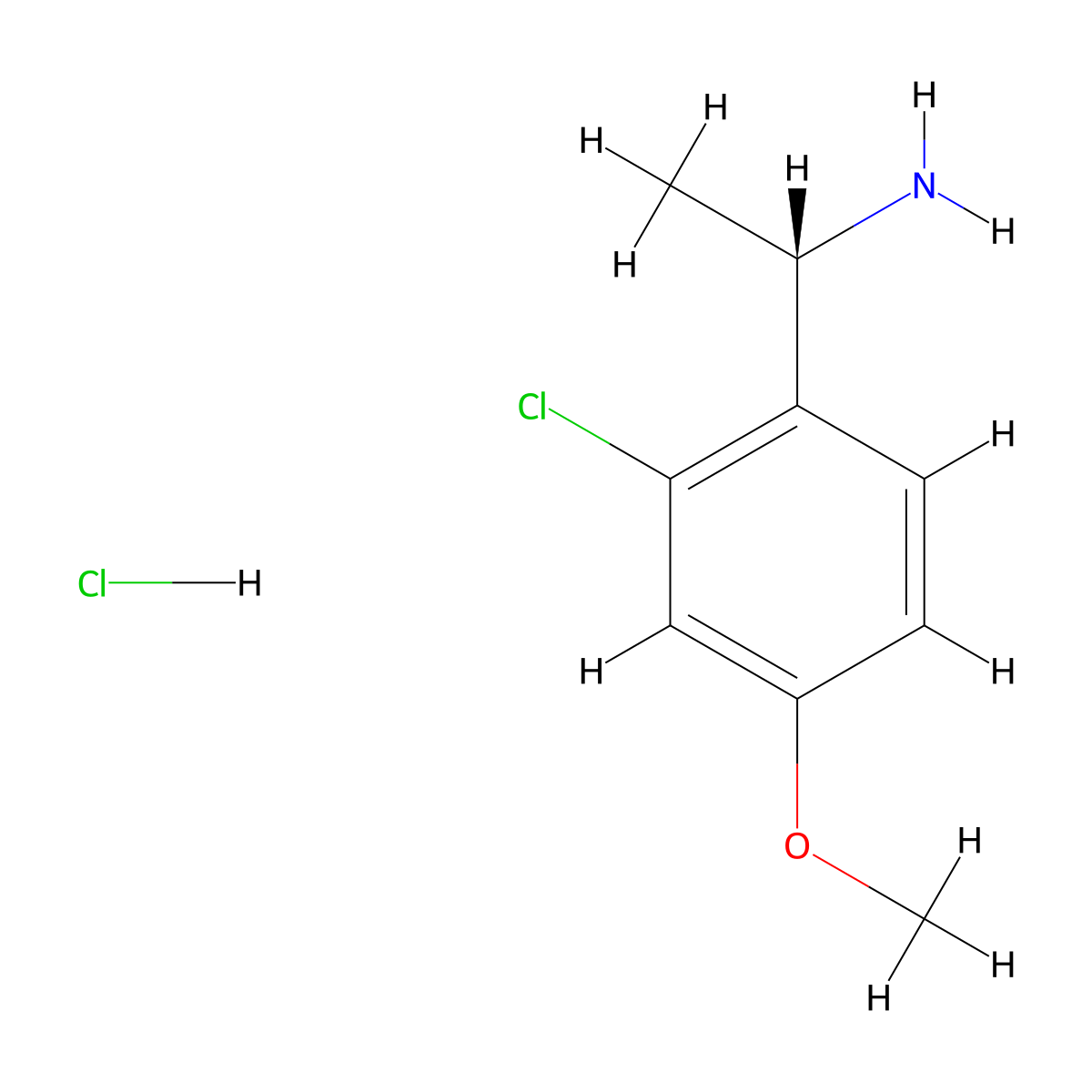 (1S)-1-(2-chloro-4-methoxyphenyl)ethan-1-amine hydrochloride molecular structure, CAS 2241594-14-7