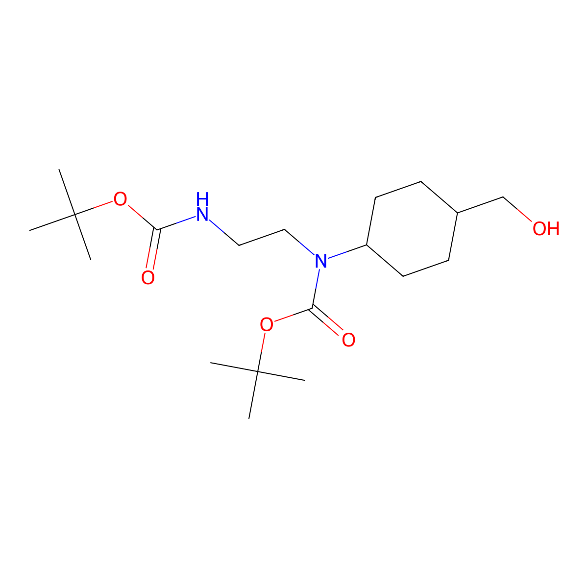 Tert-butyl (2-((tert-butoxycarbonyl)amino)ethyl)((1R,4R)-4-(hydroxymethyl)cyclohexyl)carbamate molecular structure, CAS 2241594-37-4