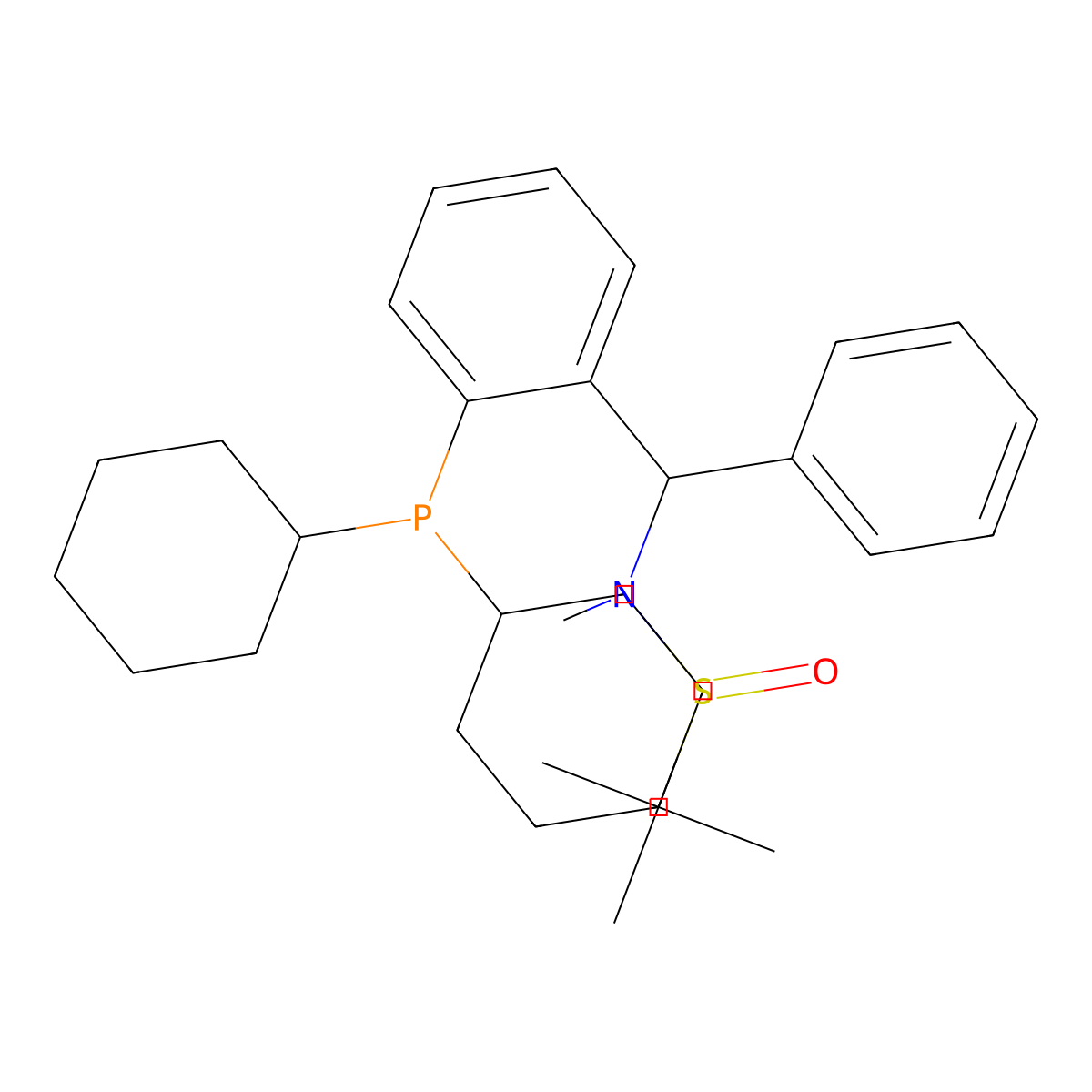 (R)-N-((S)-(2-(dicyclohexylphosphanyl)phenyl)(phenyl)methyl)-N,2-dimethylpropane-2-sulfinamide molecular structure, CAS 2241598-32-1