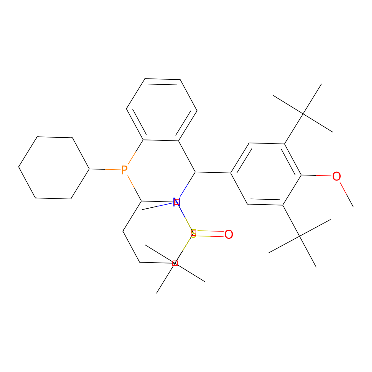 (R)-N-((S)-(3,5-Di-tert-butyl-4-methoxyphenyl)(2-(dicyclohexylphosphanyl)phenyl)methyl)-N,2-dimethylpropane-2-sulfinamide molecular structure, CAS 2241598-34-3