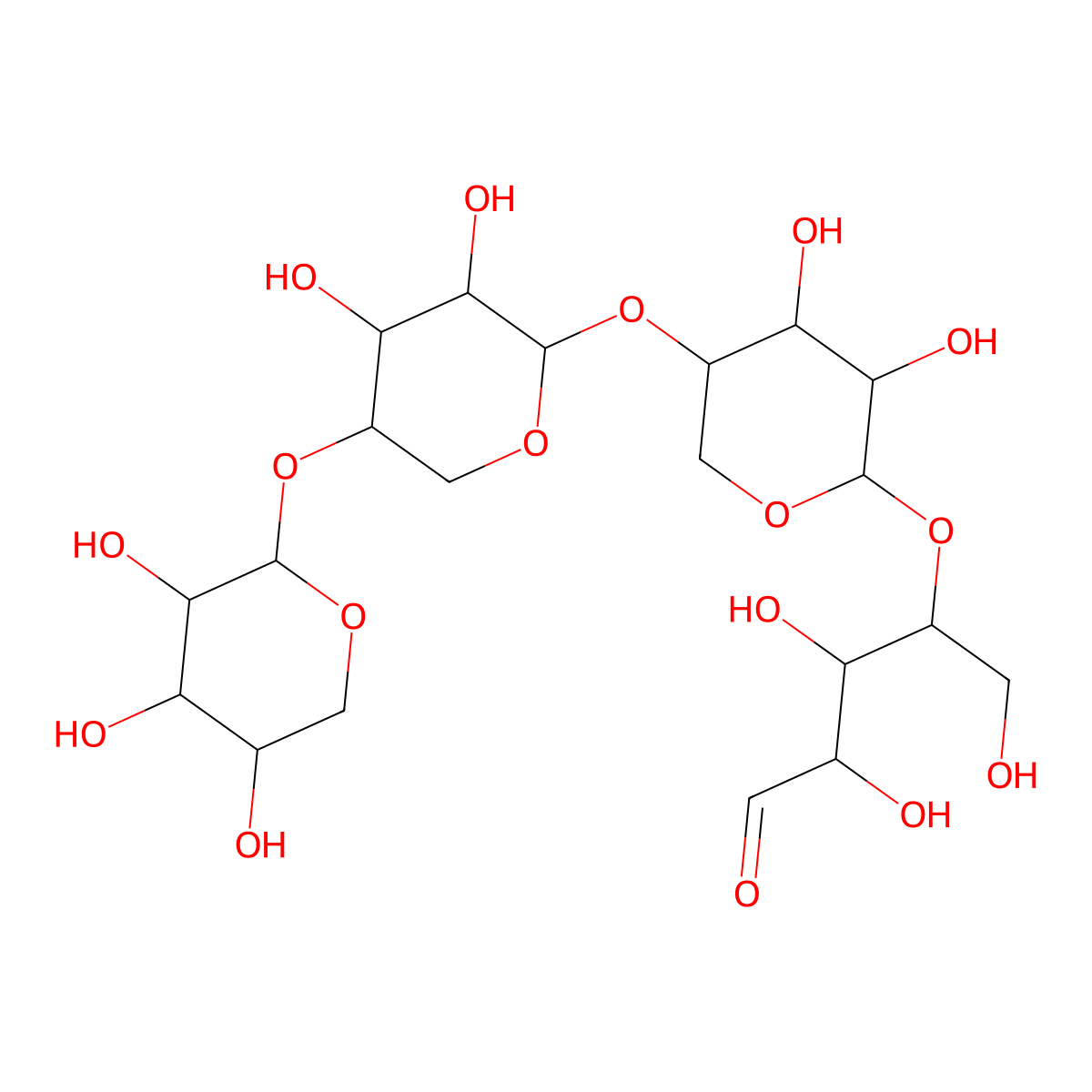 D-Xylose, O-beta-D-xylopyranosyl-(1->4)-O-beta-D-xylopyranosyl-(1->4)-O-beta-D-xylopyranosyl-(1->4)- molecular structure, CAS 22416-58-6
