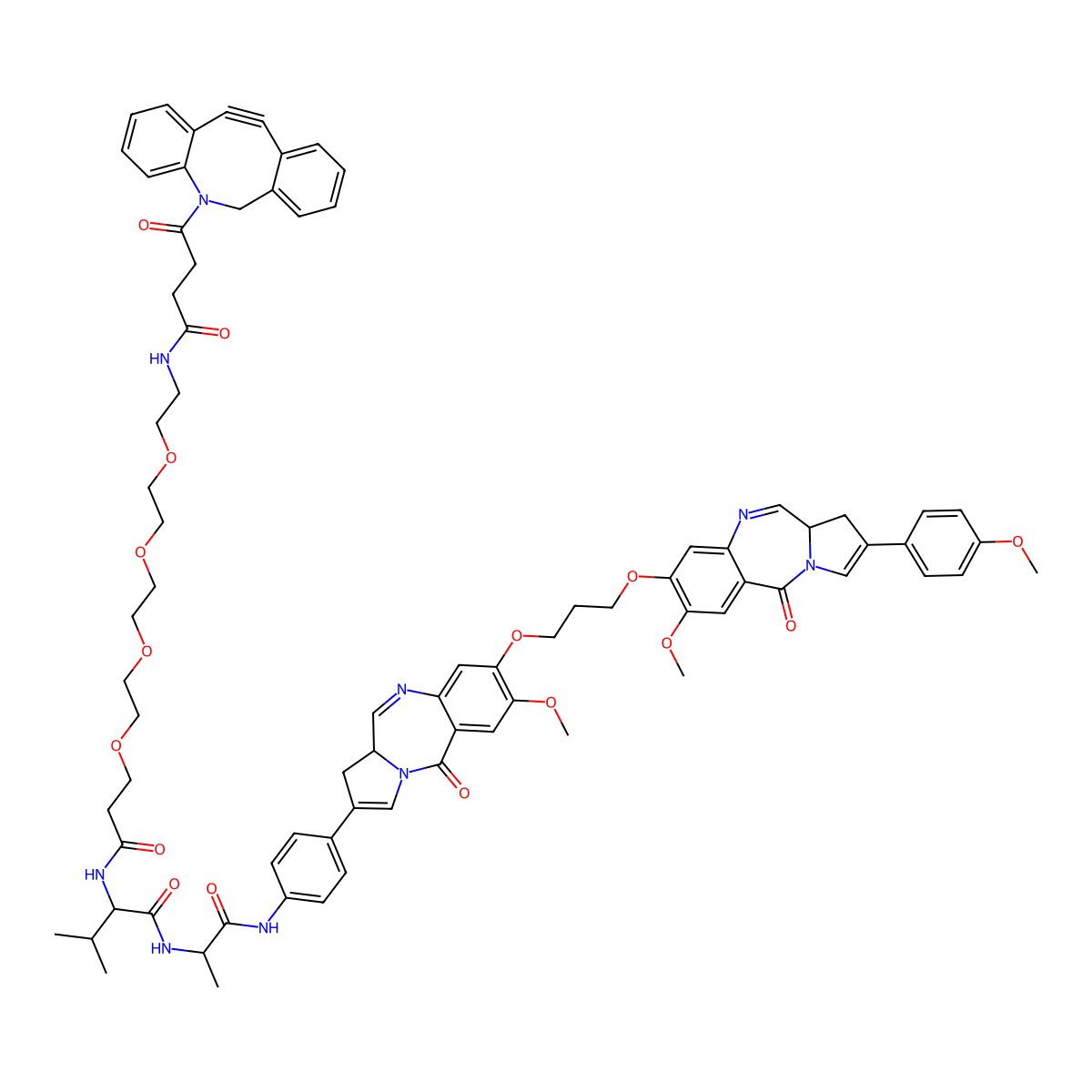 Dbco-peg4-VA-pbd molecular structure, CAS 2241644-09-5
