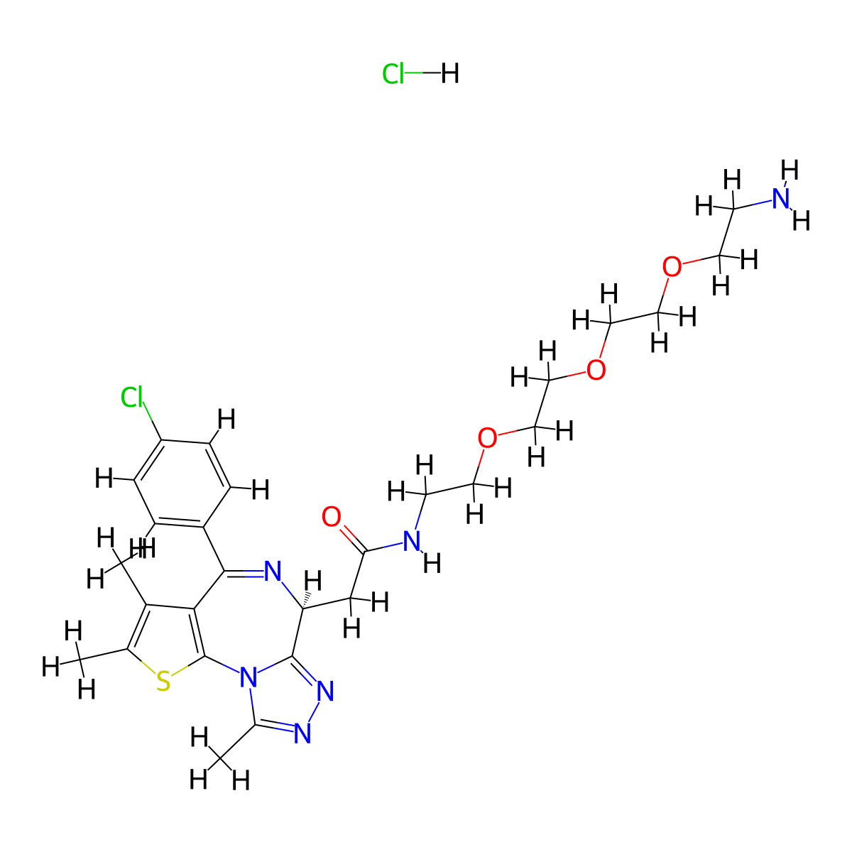 (S)-N-(2-(2-(2-(2-aminoethoxy)ethoxy)ethoxy)ethyl)-2-(4-(4-chlorophenyl)-2,3,9-trimethyl-6H-thieno[3,2-f][1,2,4]triazolo[4,3-a][1,4]diazepin-6-yl)acetamide hydrochloride molecular structure, CAS 2241669-80-5