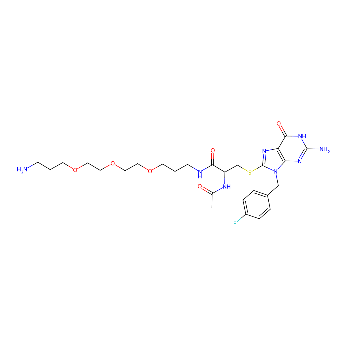 FBnG-(Cys-acetamide)-CH2-PEG3-CH2-CH2-CH2-NH2 molecular structure, CAS 2241669-84-9