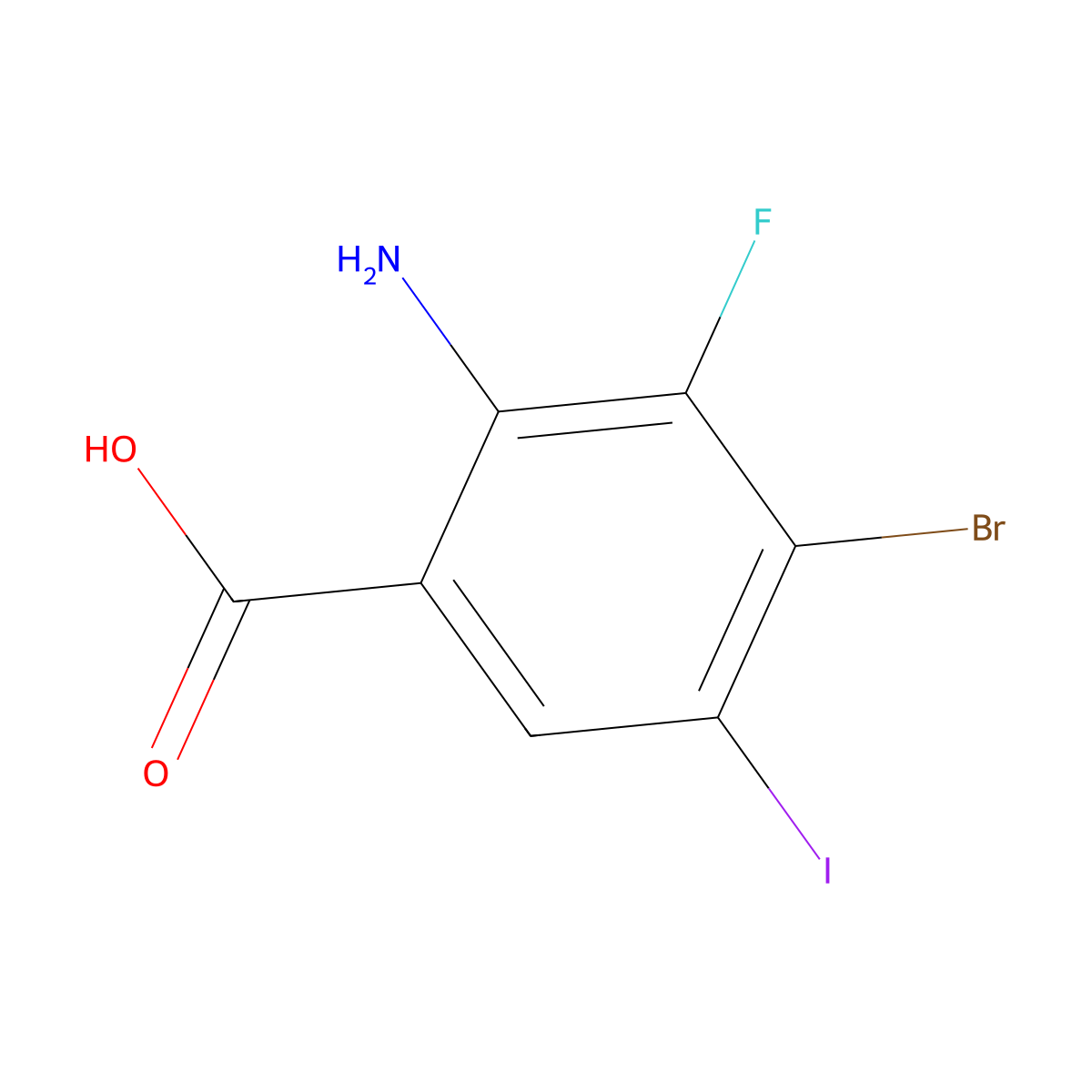 2-Amino-4-bromo-3-fluoro-5-iodobenzoic acid molecular structure, CAS 2241720-33-0