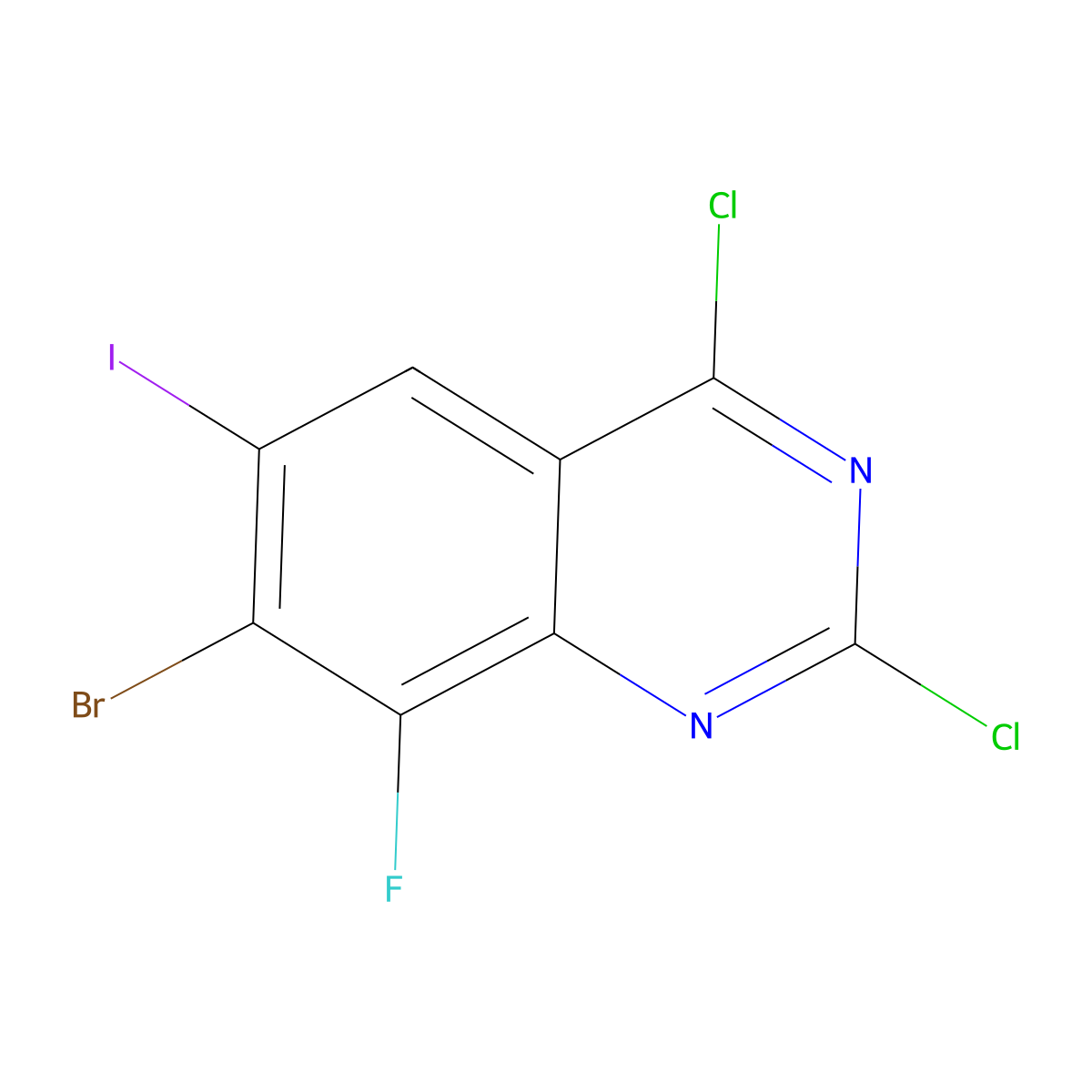 7-Bromo-2,4-dichloro-8-fluoro-6-iodoquinazoline molecular structure, CAS 2241720-34-1