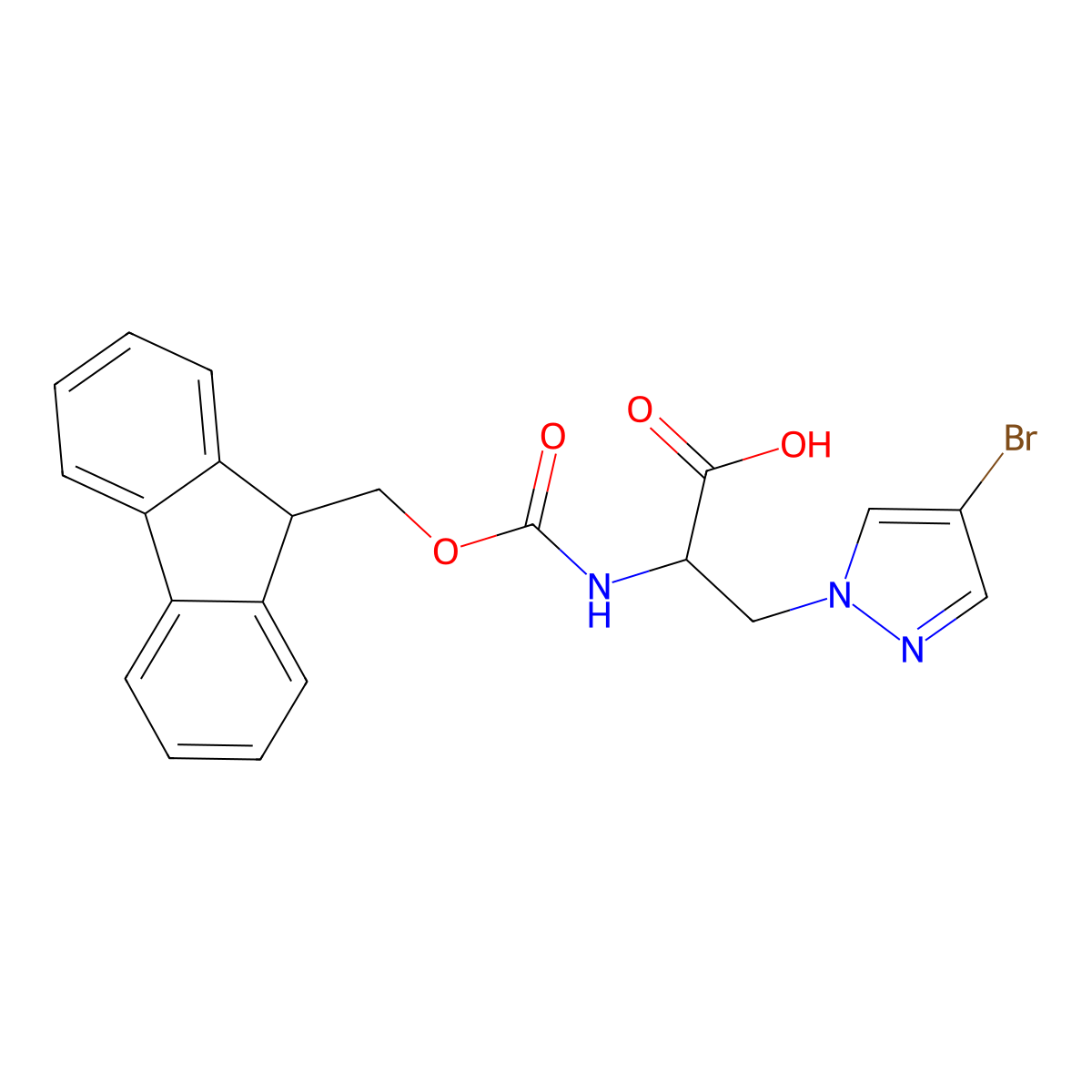 3-(4-bromo-1H-pyrazol-1-yl)-2-({[(9H-fluoren-9-yl)methoxy]carbonyl}amino)propanoic acid molecular structure, CAS 224173-61-9