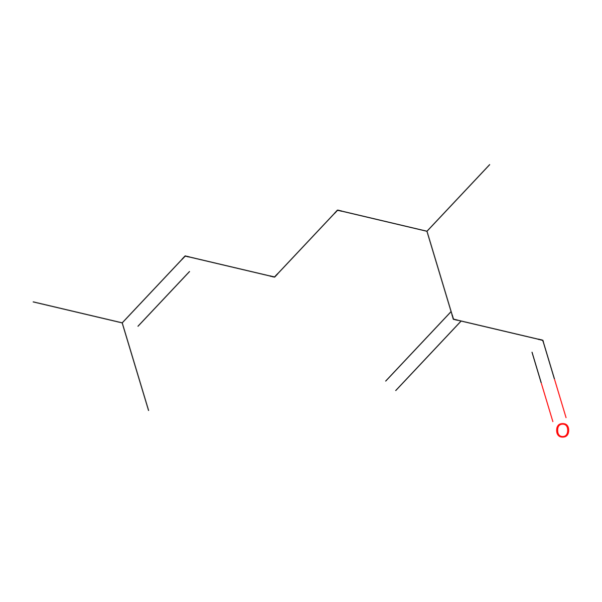 3,7-Dimethyl-2-methylene-6-octenal, (+-)- molecular structure, CAS 22418-66-2