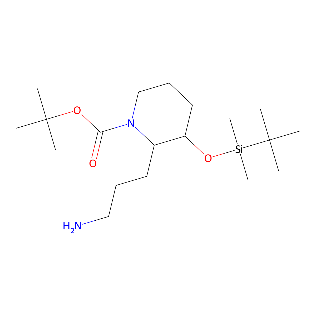 Tert-butyl 2-(3-aminopropyl)-3-[tert-butyl(dimethyl)silyl]oxypiperidine-1-carboxylate molecular structure, CAS 2241812-39-3