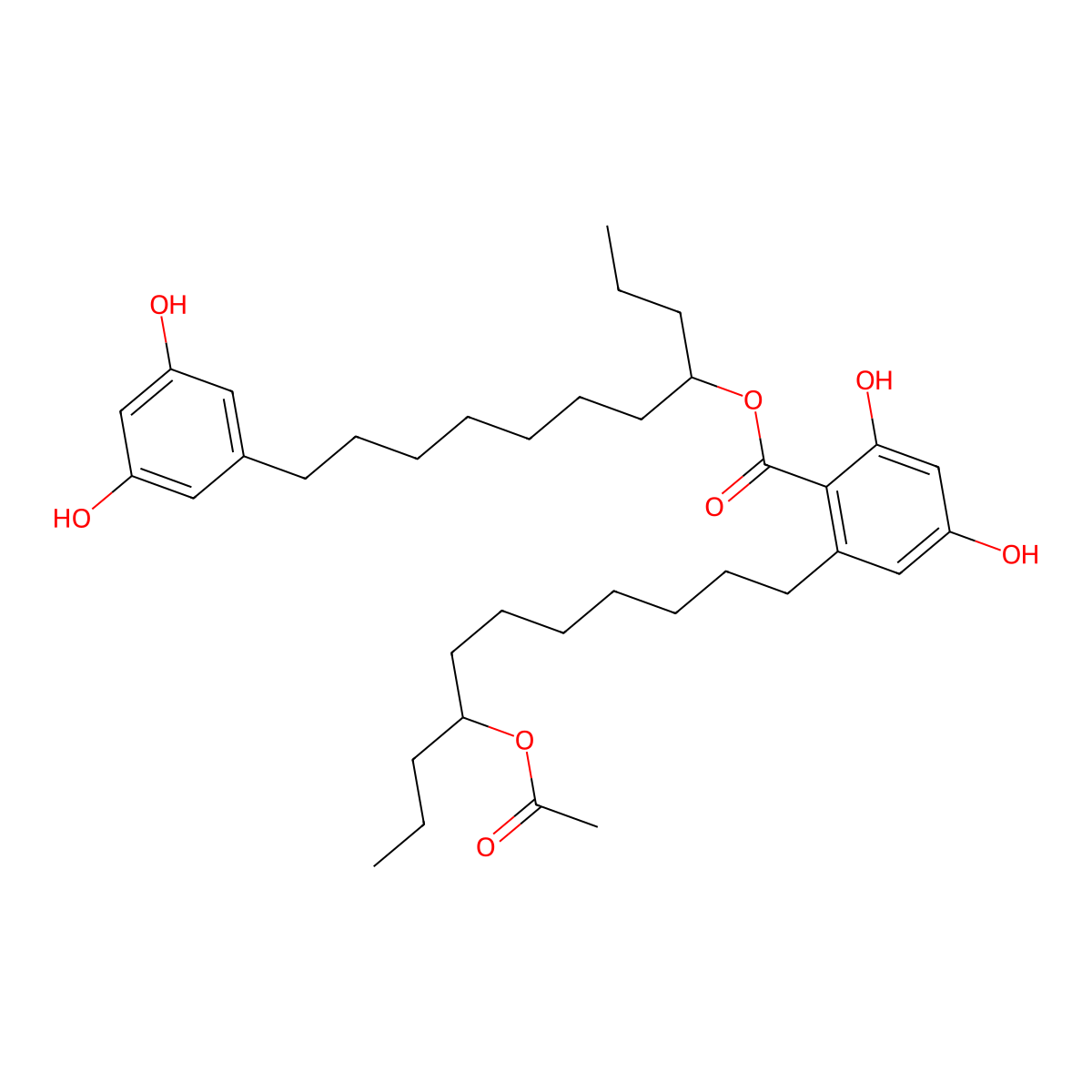11-(3,5-Dihydroxyphenyl)undecan-4-yl 2-(8-acetyloxyundecyl)-4,6-dihydroxybenzoate molecular structure, CAS 224186-03-2