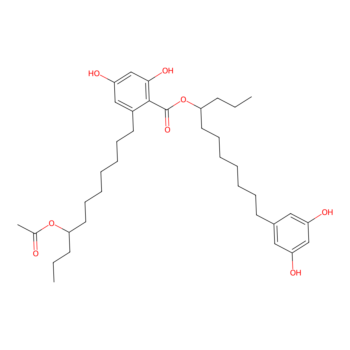 11-(3,5-Dihydroxyphenyl)undecan-4-yl 2-(8-acetyloxyundecyl)-4,6-dihydroxybenzoate molecular structure, CAS 224186-03-2