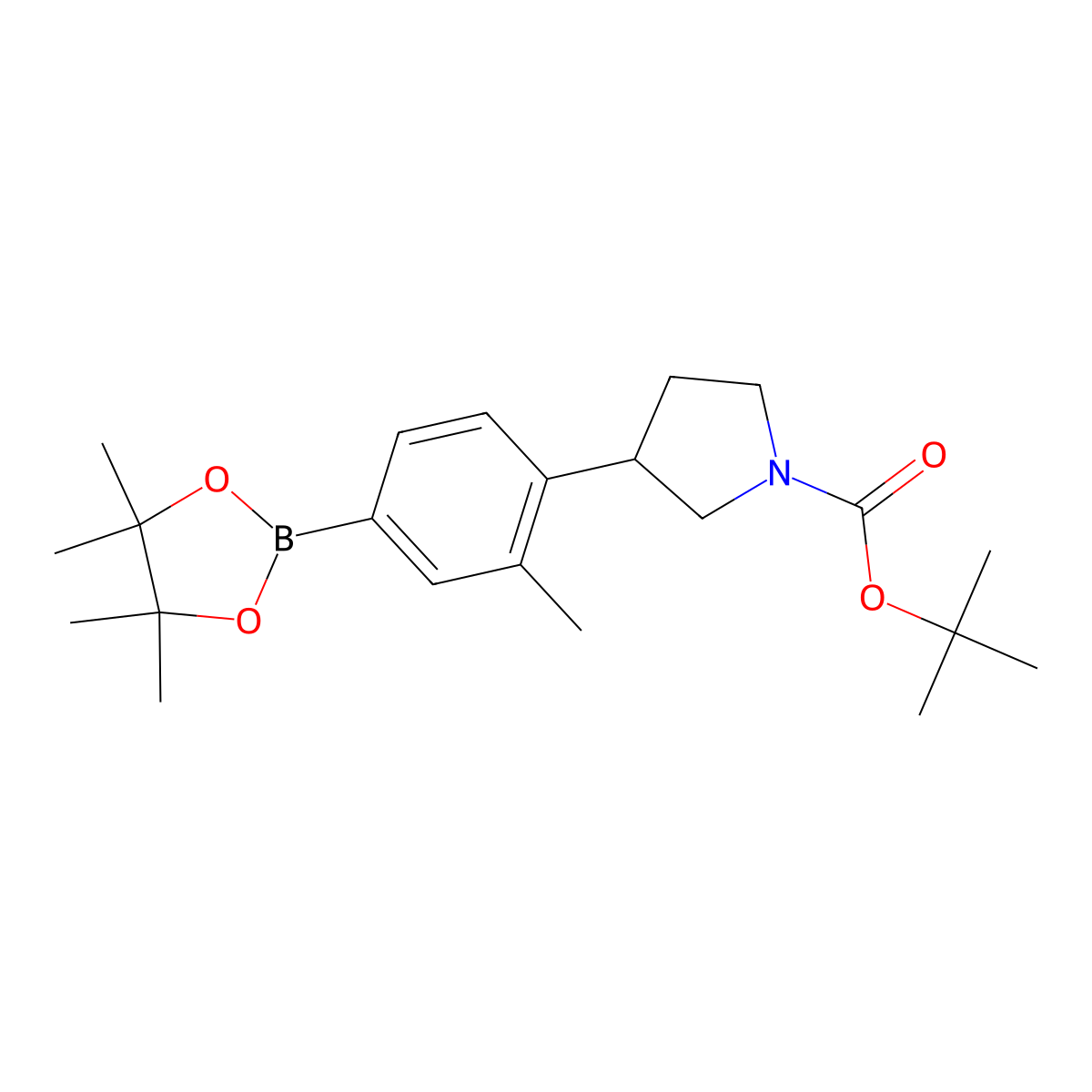 Tert-butyl 3-(2-methyl-4-(4,4,5,5-tetramethyl-1,3,2-dioxaborolan-2-yl)phenyl)pyrrolidine-1-carboxylate molecular structure, CAS 2241864-83-3