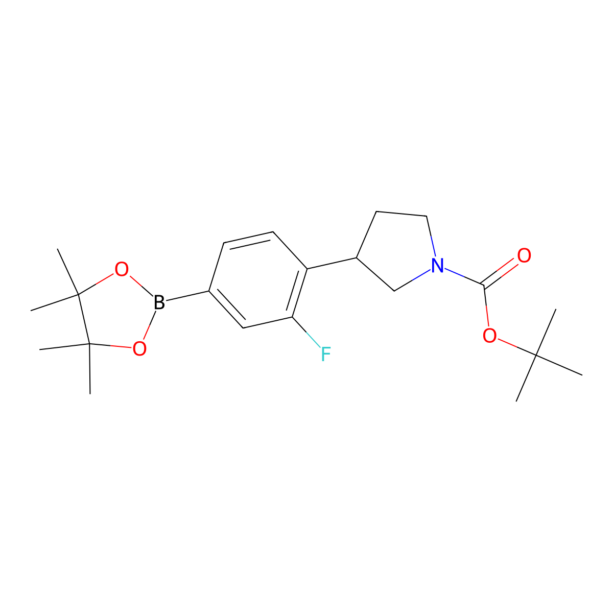 Tert-butyl 3-(2-fluoro-4-(4,4,5,5-tetramethyl-1,3,2-dioxaborolan-2-yl)phenyl)pyrrolidine-1-carboxylate molecular structure, CAS 2241864-84-4