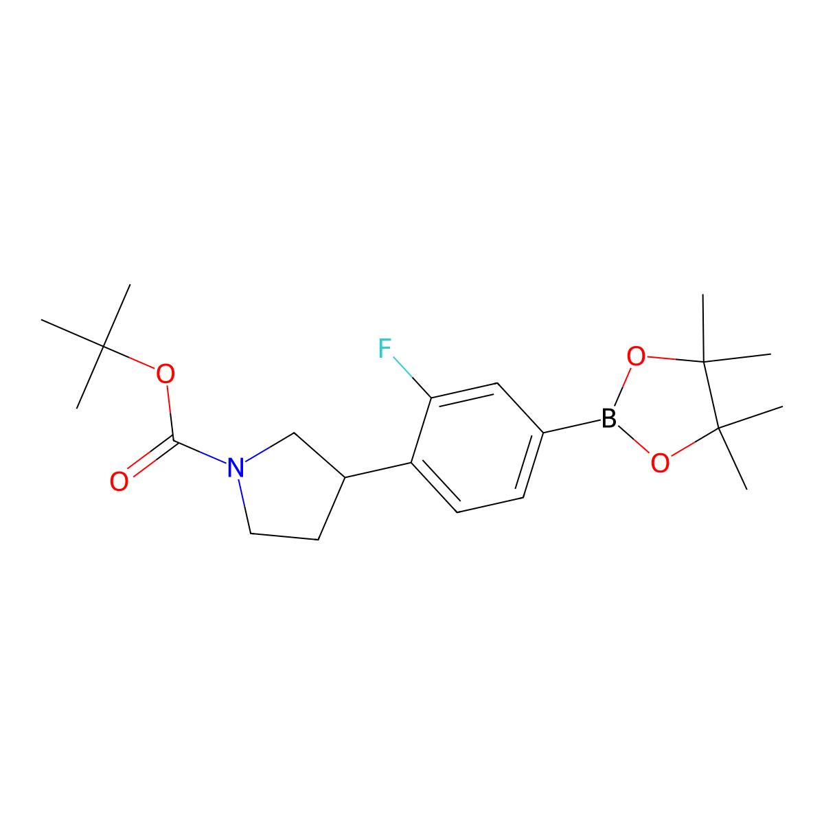 Tert-butyl 3-(2-fluoro-4-(4,4,5,5-tetramethyl-1,3,2-dioxaborolan-2-yl)phenyl)pyrrolidine-1-carboxylate molecular structure, CAS 2241864-84-4