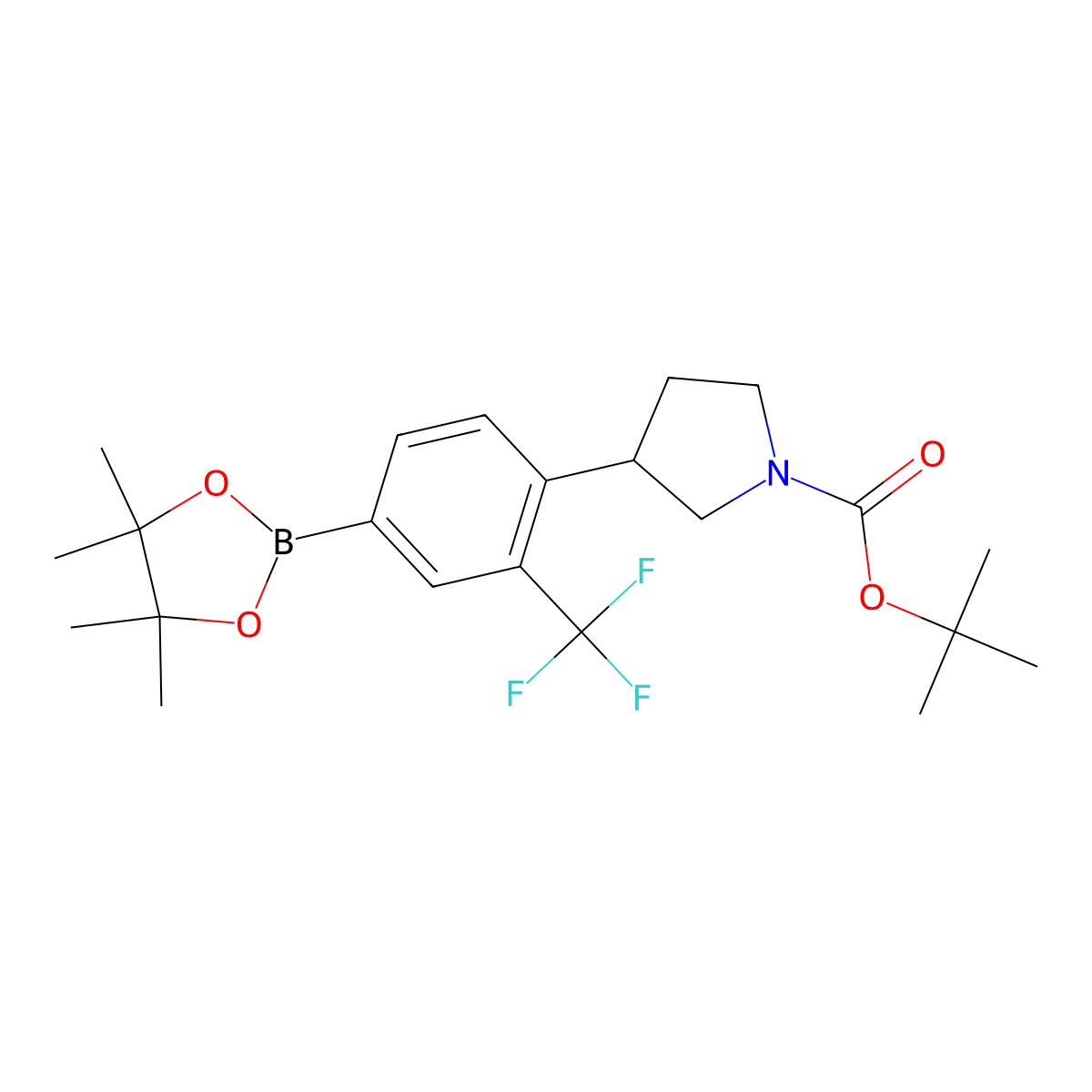 Tert-butyl 3-(4-(4,4,5,5-tetramethyl-1,3,2-dioxaborolan-2-yl)-2-(trifluoromethyl)phenyl)pyrrolidine-1-carboxylate molecular structure, CAS 2241864-85-5