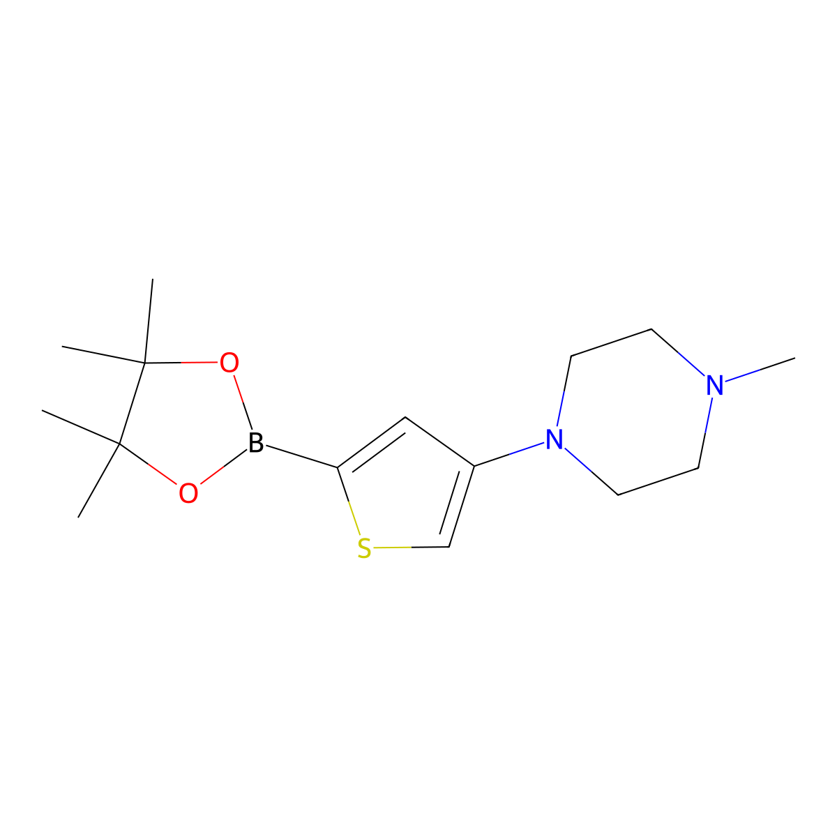 1-Methyl-4-(5-(4,4,5,5-tetramethyl-1,3,2-dioxaborolan-2-yl)thiophen-3-yl)piperazine molecular structure, CAS 2241864-99-1