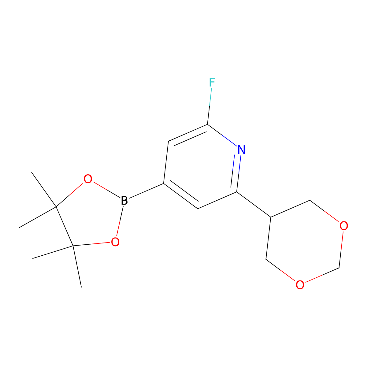 2-(1,3-Dioxan-5-yl)-6-fluoro-4-(4,4,5,5-tetramethyl-1,3,2-dioxaborolan-2-yl)pyridine molecular structure, CAS 2241866-38-4
