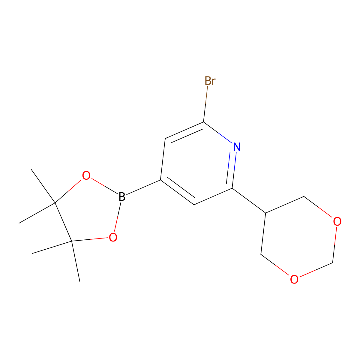 2-Bromo-6-(1,3-dioxan-5-yl)-4-(4,4,5,5-tetramethyl-1,3,2-dioxaborolan-2-yl)pyridine molecular structure, CAS 2241866-41-9