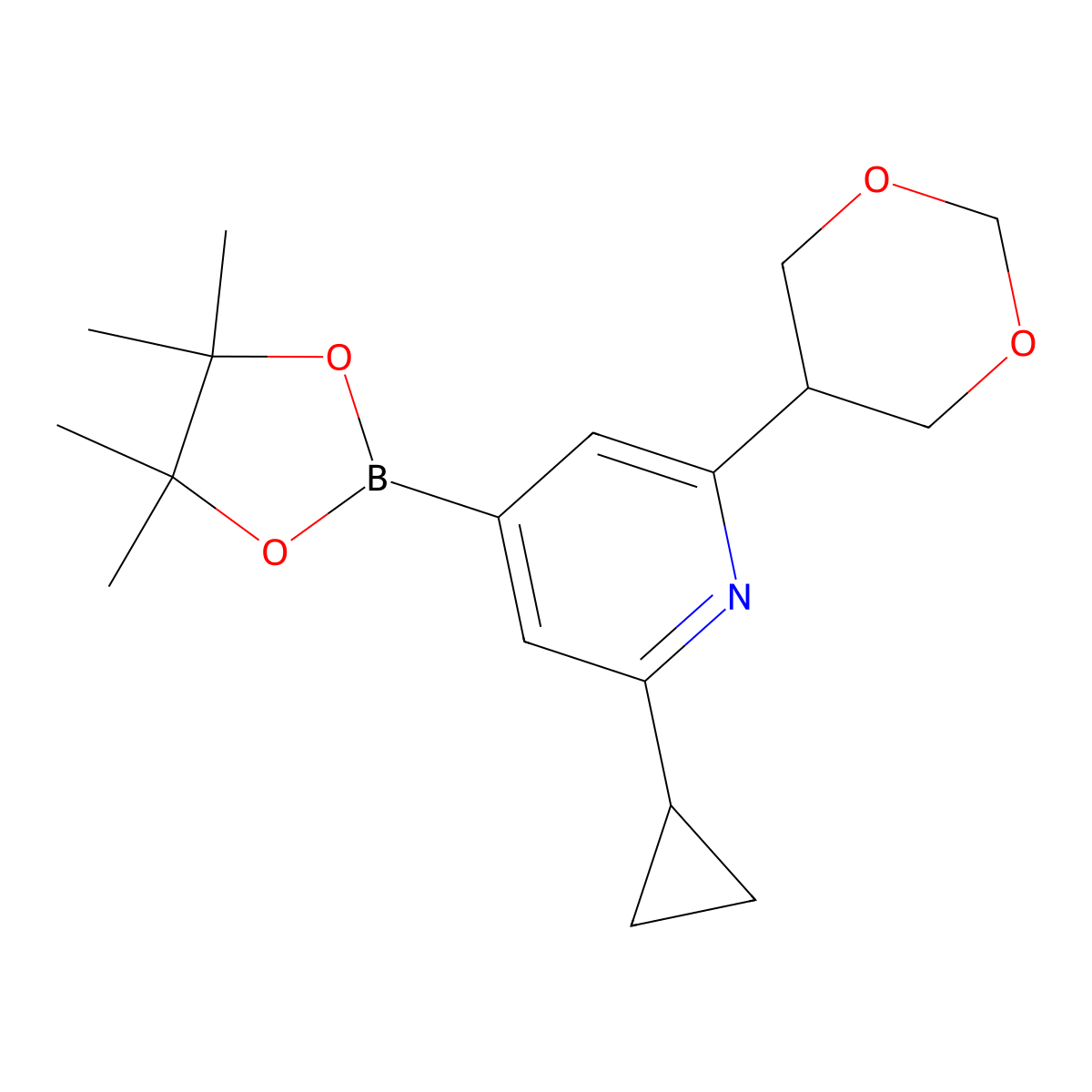 2-Cyclopropyl-6-(1,3-dioxan-5-yl)-4-(4,4,5,5-tetramethyl-1,3,2-dioxaborolan-2-yl)pyridine molecular structure, CAS 2241866-42-0