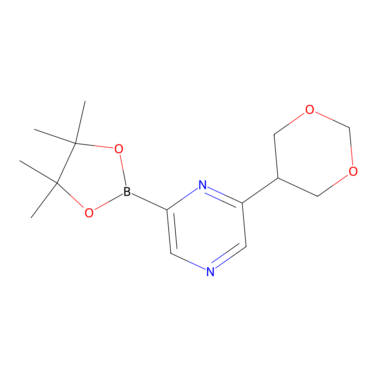 2-(1,3-Dioxan-5-yl)-6-(4,4,5,5-tetramethyl-1,3,2-dioxaborolan-2-yl)pyrazine molecular structure, CAS 2241866-43-1