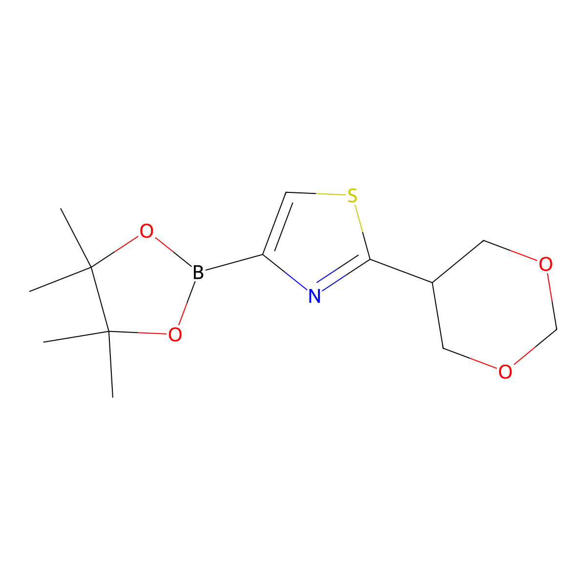 2-(1,3-Dioxan-5-yl)-4-(4,4,5,5-tetramethyl-1,3,2-dioxaborolan-2-yl)thiazole molecular structure, CAS 2241866-49-7