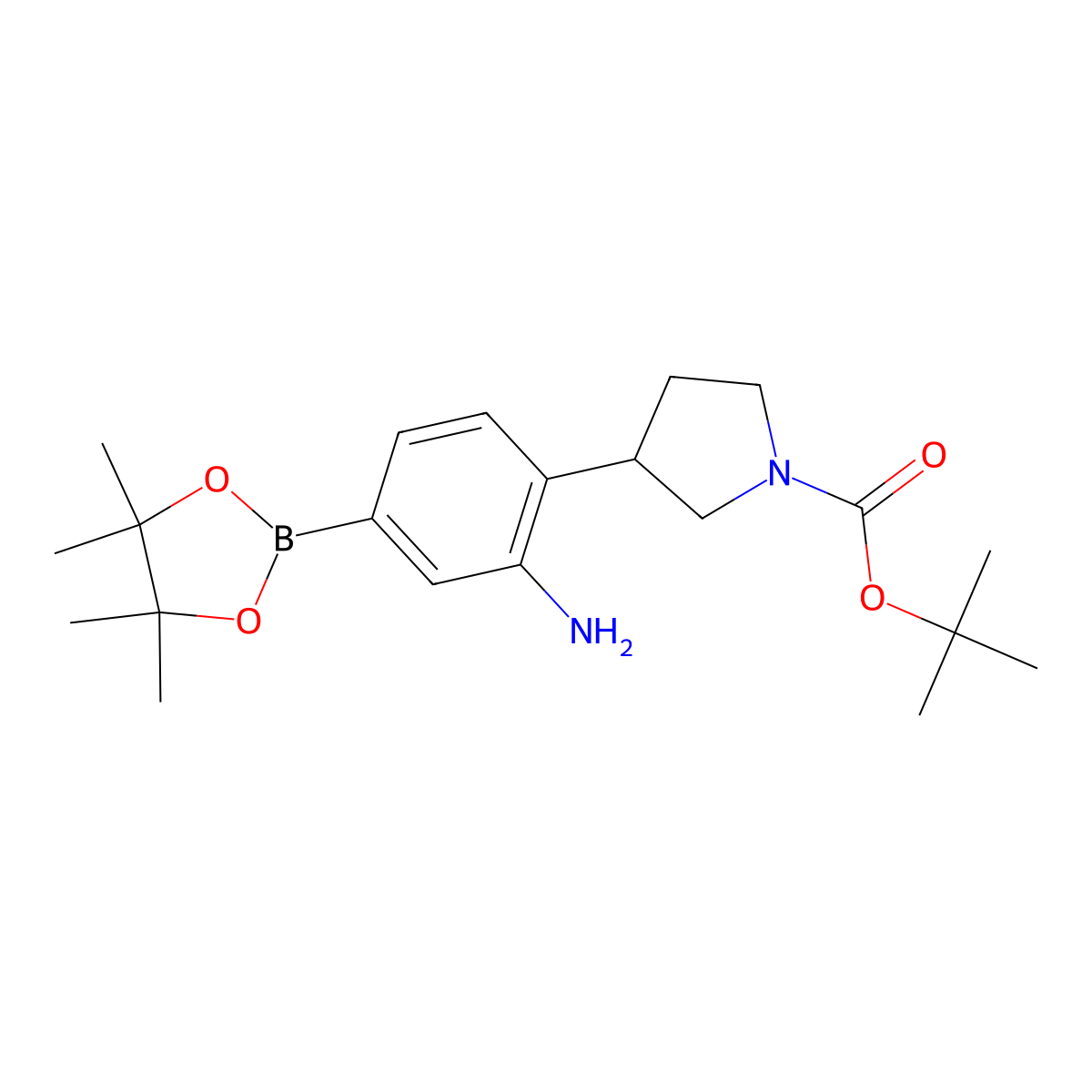 Tert-butyl 3-(2-amino-4-(4,4,5,5-tetramethyl-1,3,2-dioxaborolan-2-yl)phenyl)pyrrolidine-1-carboxylate molecular structure, CAS 2241872-40-0
