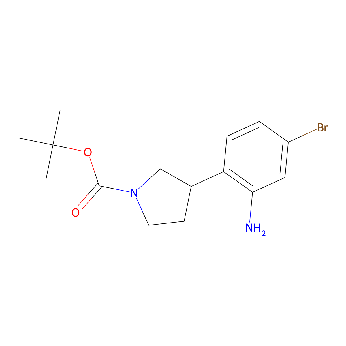 Tert-butyl 3-(2-amino-4-bromophenyl)pyrrolidine-1-carboxylate molecular structure, CAS 2241872-46-6
