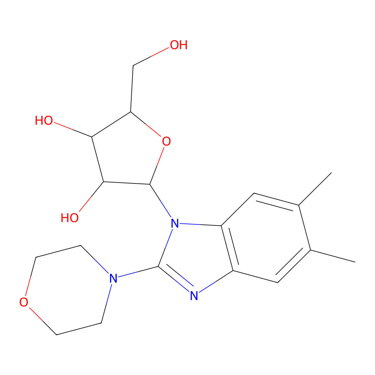 5,6-Dimethyl-2-(morpholin-4-yl)-1-pentofuranosyl-1h-benzimidazole molecular structure, CAS 22423-21-8
