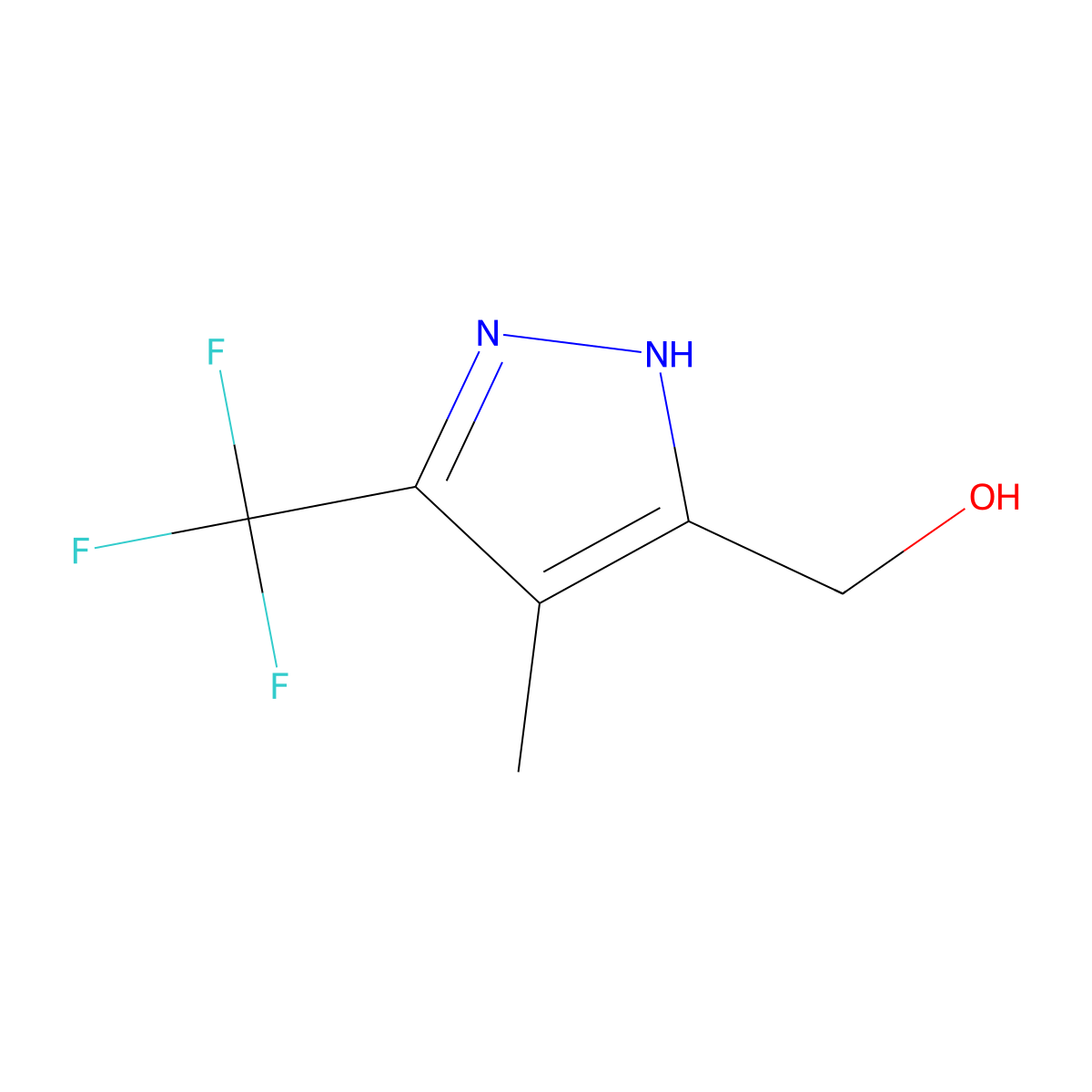 (4-methyl-3-(trifluoromethyl)-1H-pyrazol-5-yl)methanol molecular structure, CAS 2242422-22-4