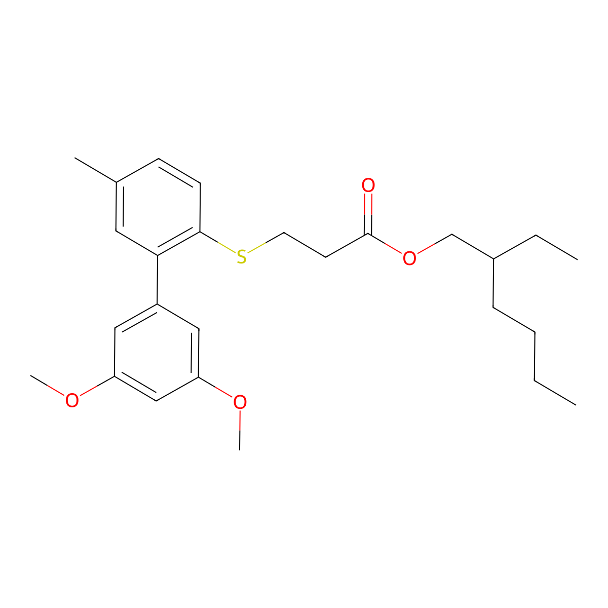 2-Ethylhexyl 3-((3',5'-dimethoxy-5-methyl-[1,1'-biphenyl]-2-YL)thio)propanoate molecular structure, CAS 2242502-64-1