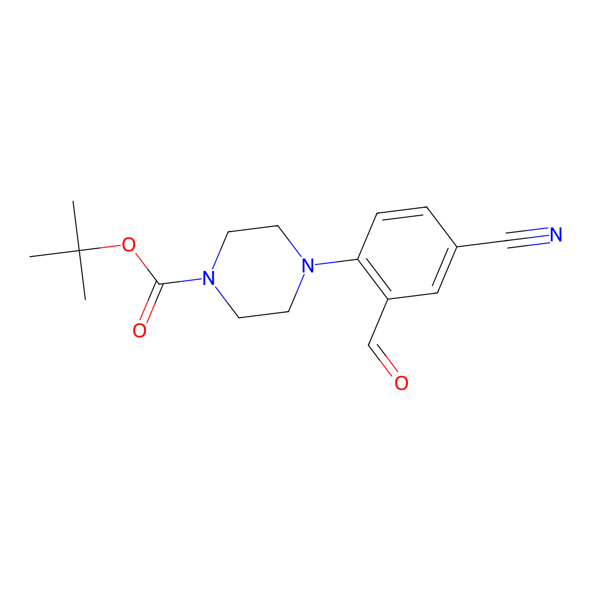 Tert-butyl 4-(4-cyano-2-formylphenyl)piperazine-1-carboxylate molecular structure, CAS 2242525-36-4