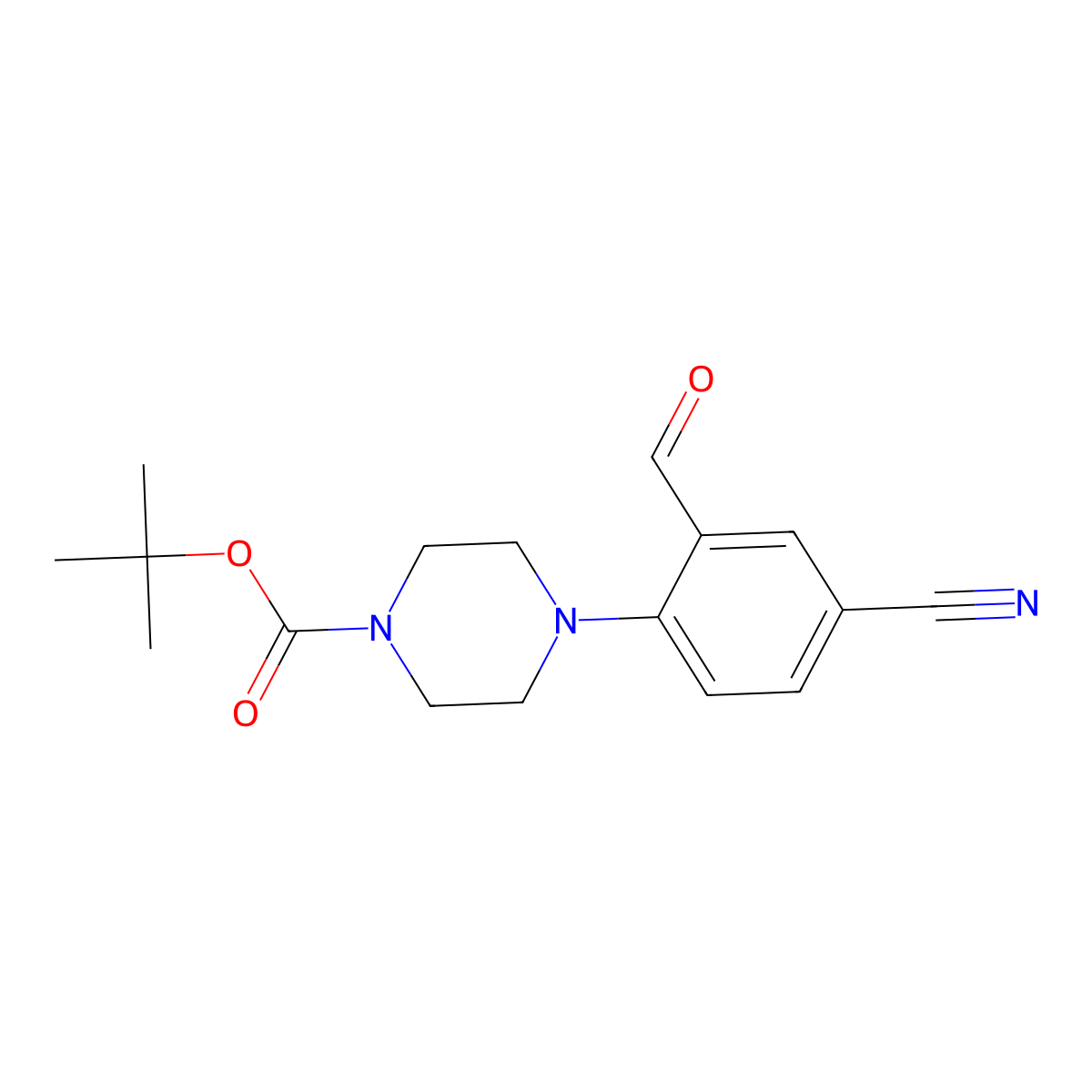 Tert-butyl 4-(4-cyano-2-formylphenyl)piperazine-1-carboxylate molecular structure, CAS 2242525-36-4