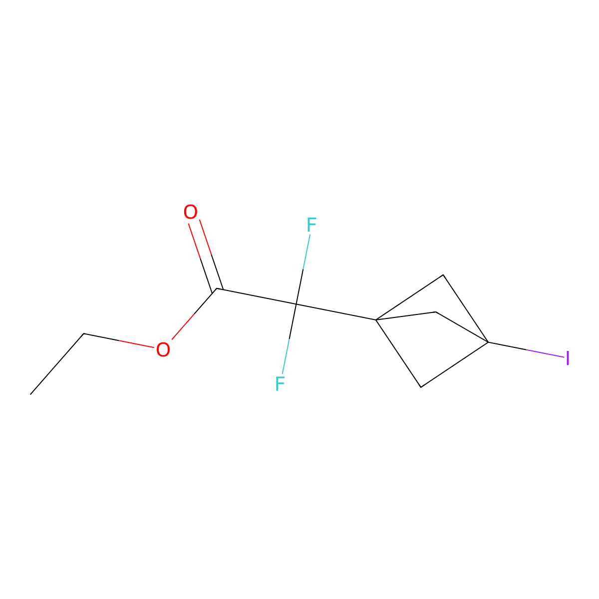 Ethyl 2,2-difluoro-2-(3-iodobicyclo(1.1.1)pentan-1-yl)acetate molecular structure, CAS 2242693-90-7