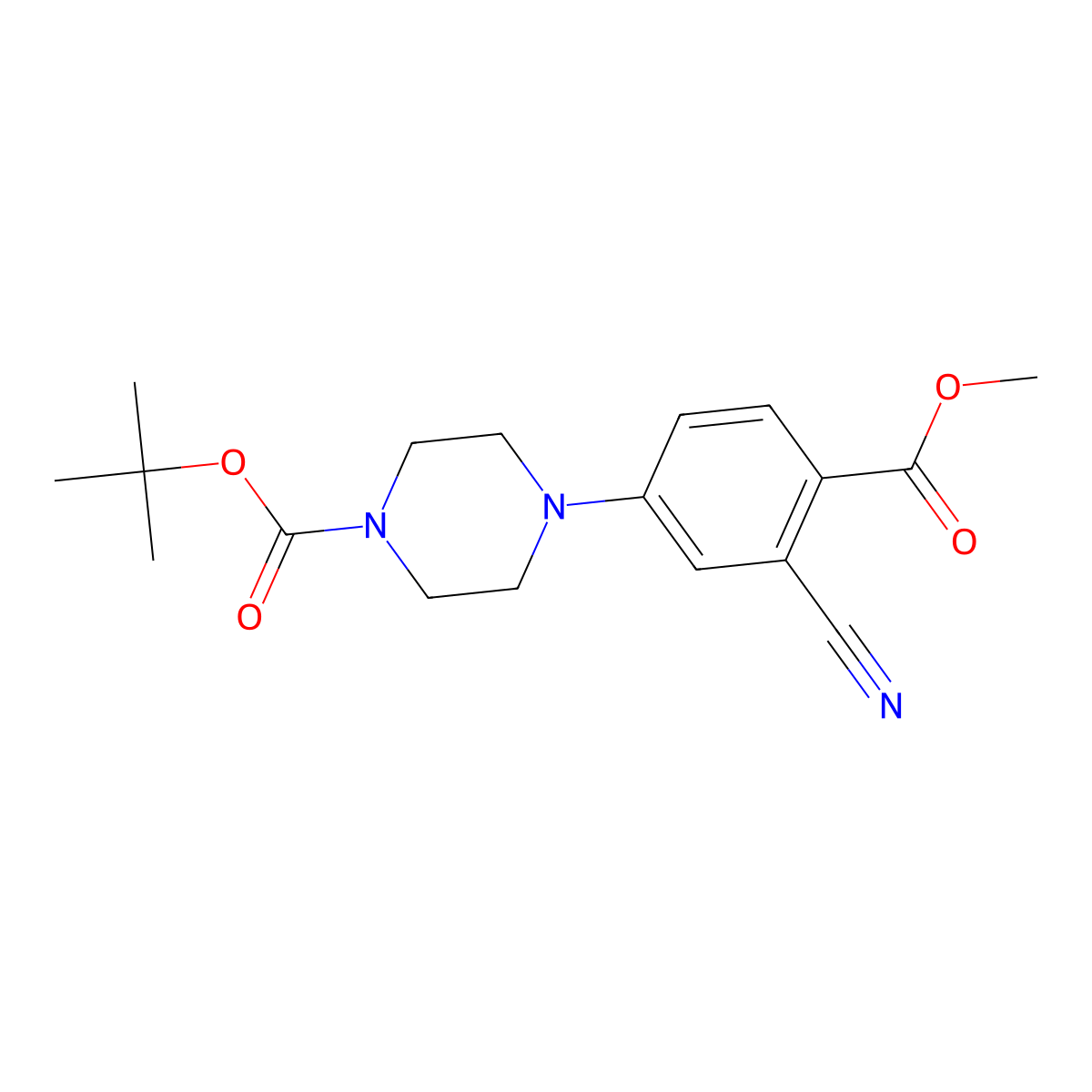 Tert-butyl 4-(3-cyano-4-(methoxycarbonyl)phenyl)piperazine-1-carboxylate molecular structure, CAS 2242744-14-3