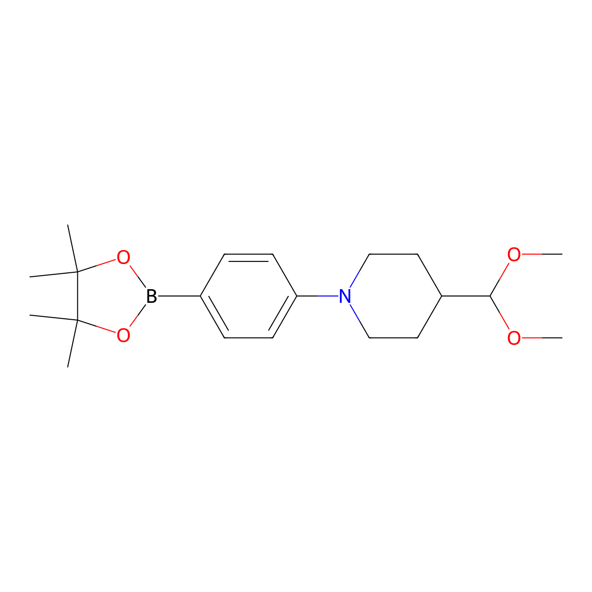 4-(Dimethoxymethyl)-1-(4-(4,4,5,5-tetramethyl-1,3,2-dioxaborolan-2-yl)phenyl)piperidine molecular structure, CAS 2242744-56-3