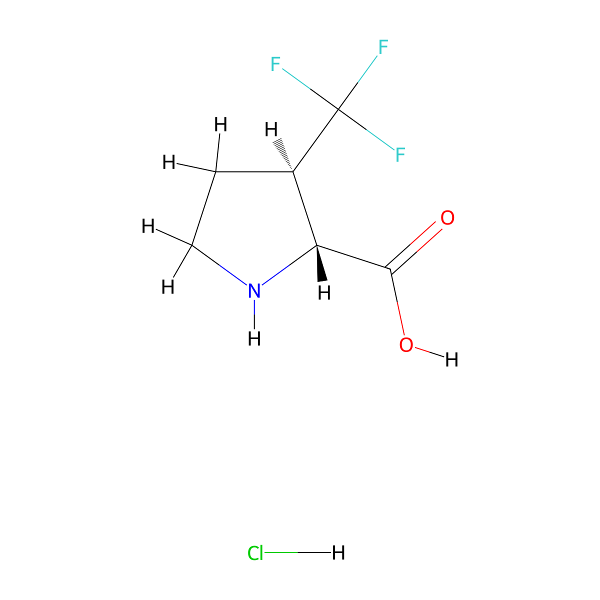 rac-(2R,3R)-3-(trifluoromethyl)pyrrolidine-2-carboxylic acid hydrochloride molecular structure, CAS 2242747-93-7