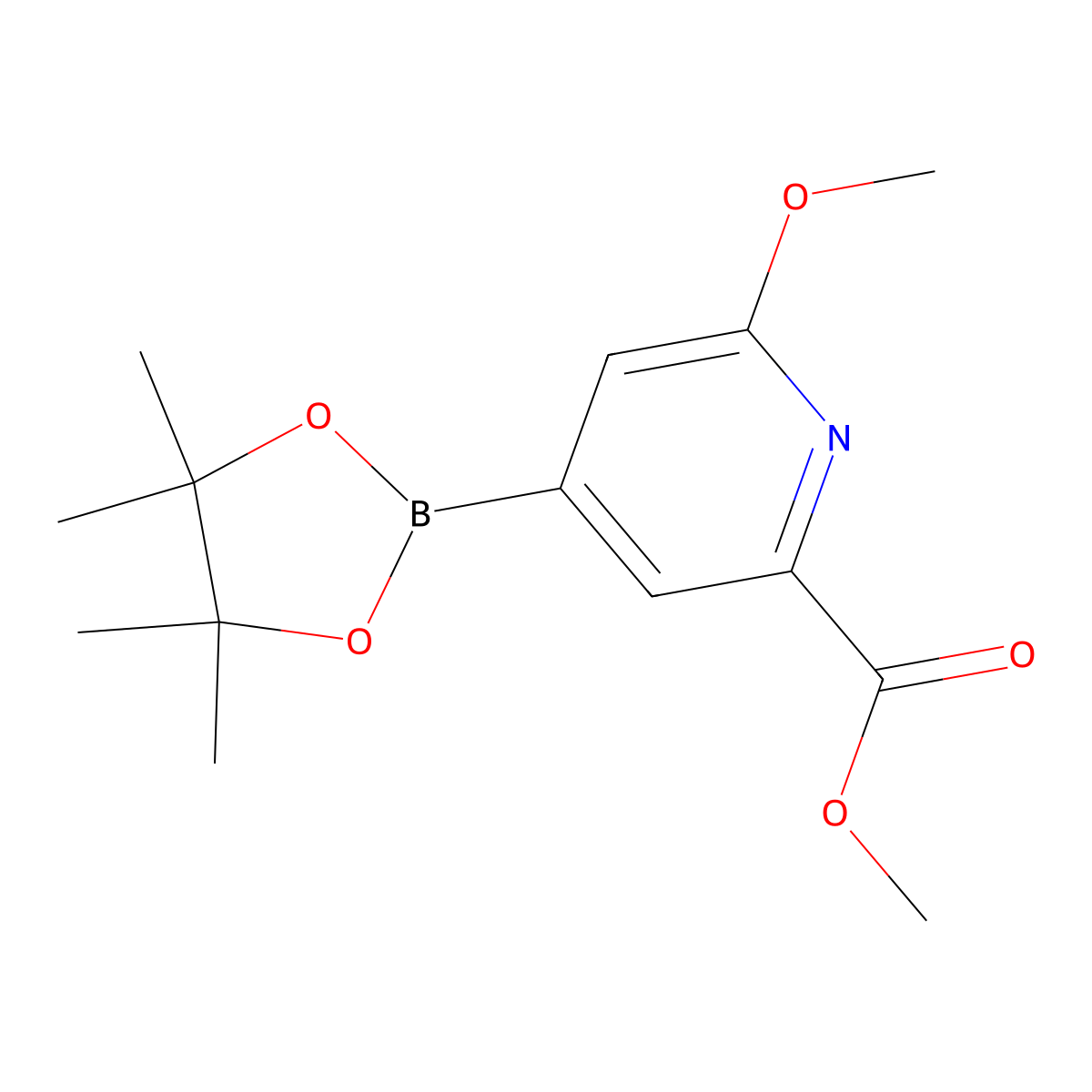 Methyl 6-methoxy-4-(tetramethyl-1,3,2-dioxaborolan-2-YL)pyridine-2-carboxylate molecular structure, CAS 2242794-77-8