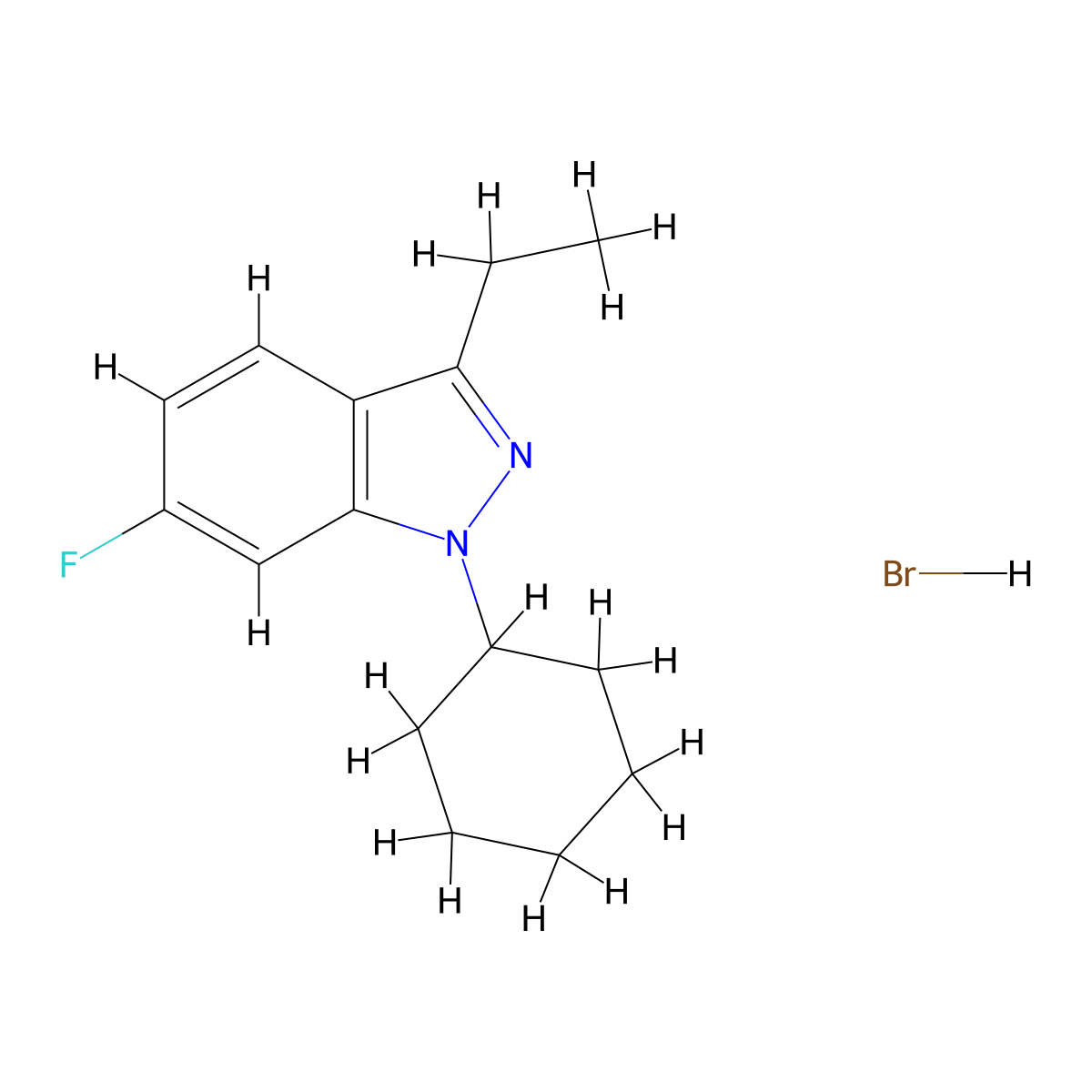 1-Cyclohexyl-3-ethyl-6-fluoro-1H-indazole hydrobromide molecular structure, CAS 224301-45-5