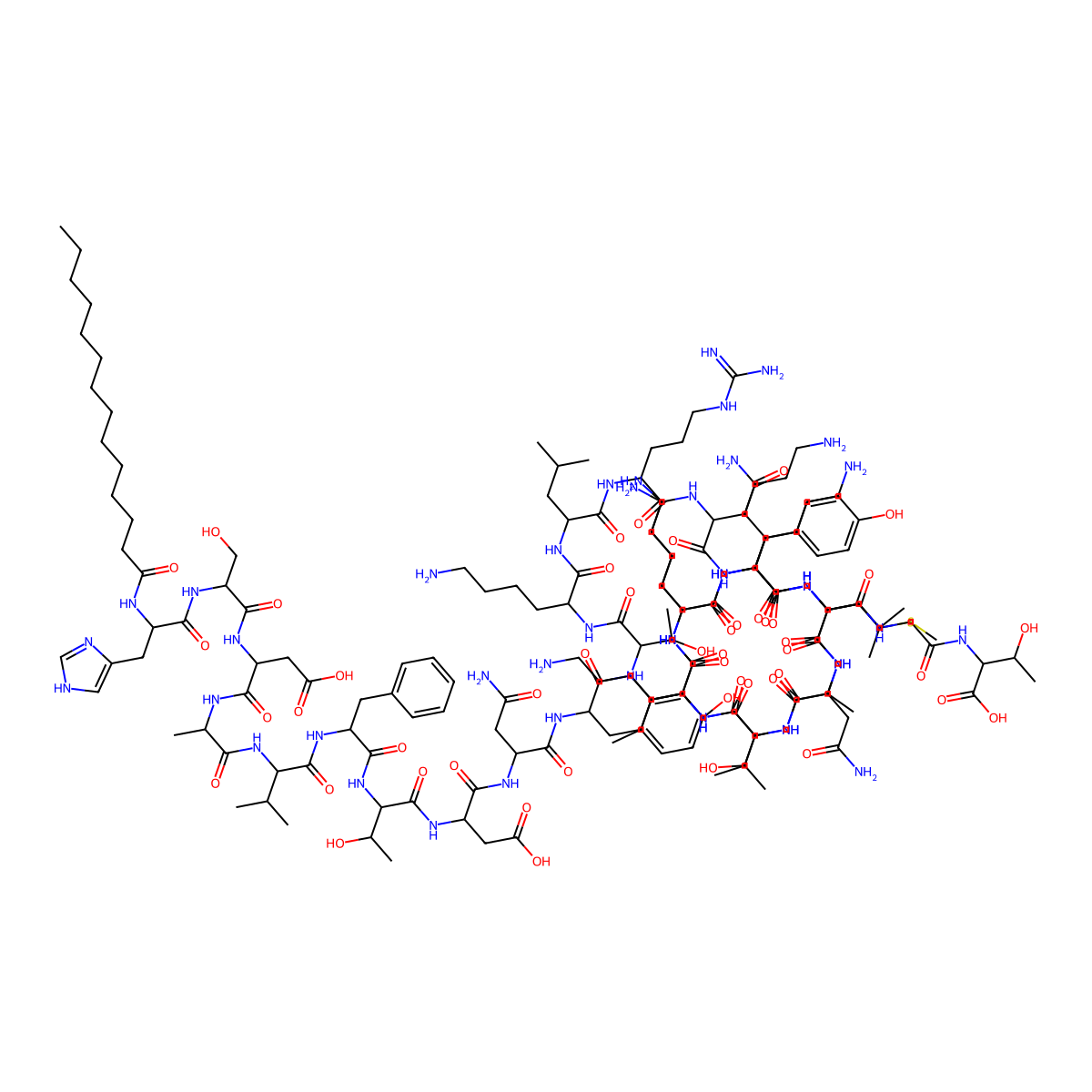 Myristoyl-(Lys12,27,28)-VIP-Gly-Gly-Thr free acid molecular structure, CAS 2243219-86-3