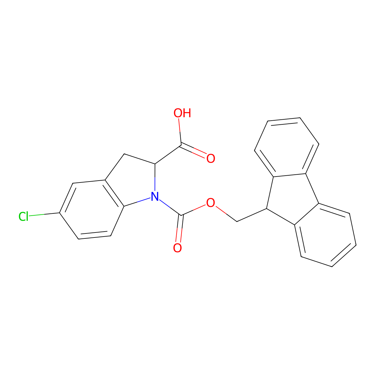 (2S)-5-chloro-1-{[(9H-fluoren-9-yl)methoxy]carbonyl}-2,3-dihydro-1H-indole-2-carboxylic acid molecular structure, CAS 2243501-49-5