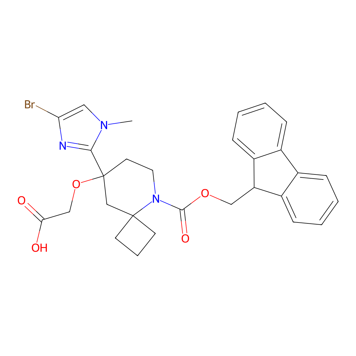 2-{[8-(4-bromo-1-methyl-1H-imidazol-2-yl)-5-{[(9H-fluoren-9-yl)methoxy]carbonyl}-5-azaspiro[3.5]nonan-8-yl]oxy}acetic acid molecular structure, CAS 2243503-34-4