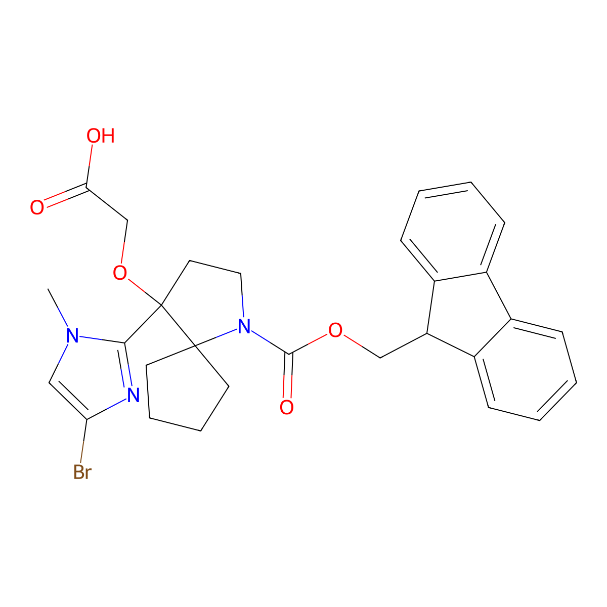 2-{[4-(4-bromo-1-methyl-1H-imidazol-2-yl)-1-{[(9H-fluoren-9-yl)methoxy]carbonyl}-1-azaspiro[4.4]nonan-4-yl]oxy}acetic acid molecular structure, CAS 2243503-38-8